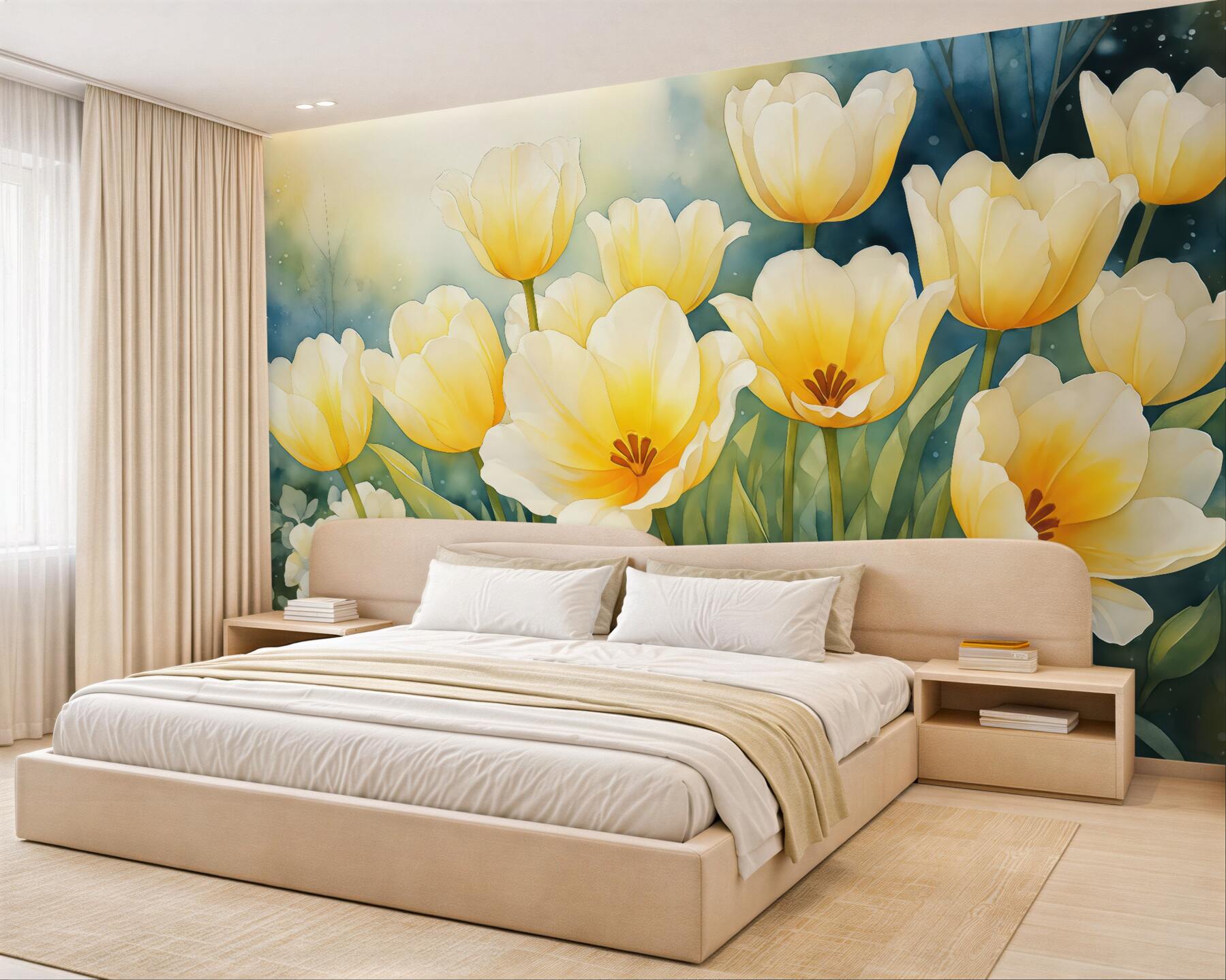 Fototapeta Tulipany w kolorze żółtym, akwarela