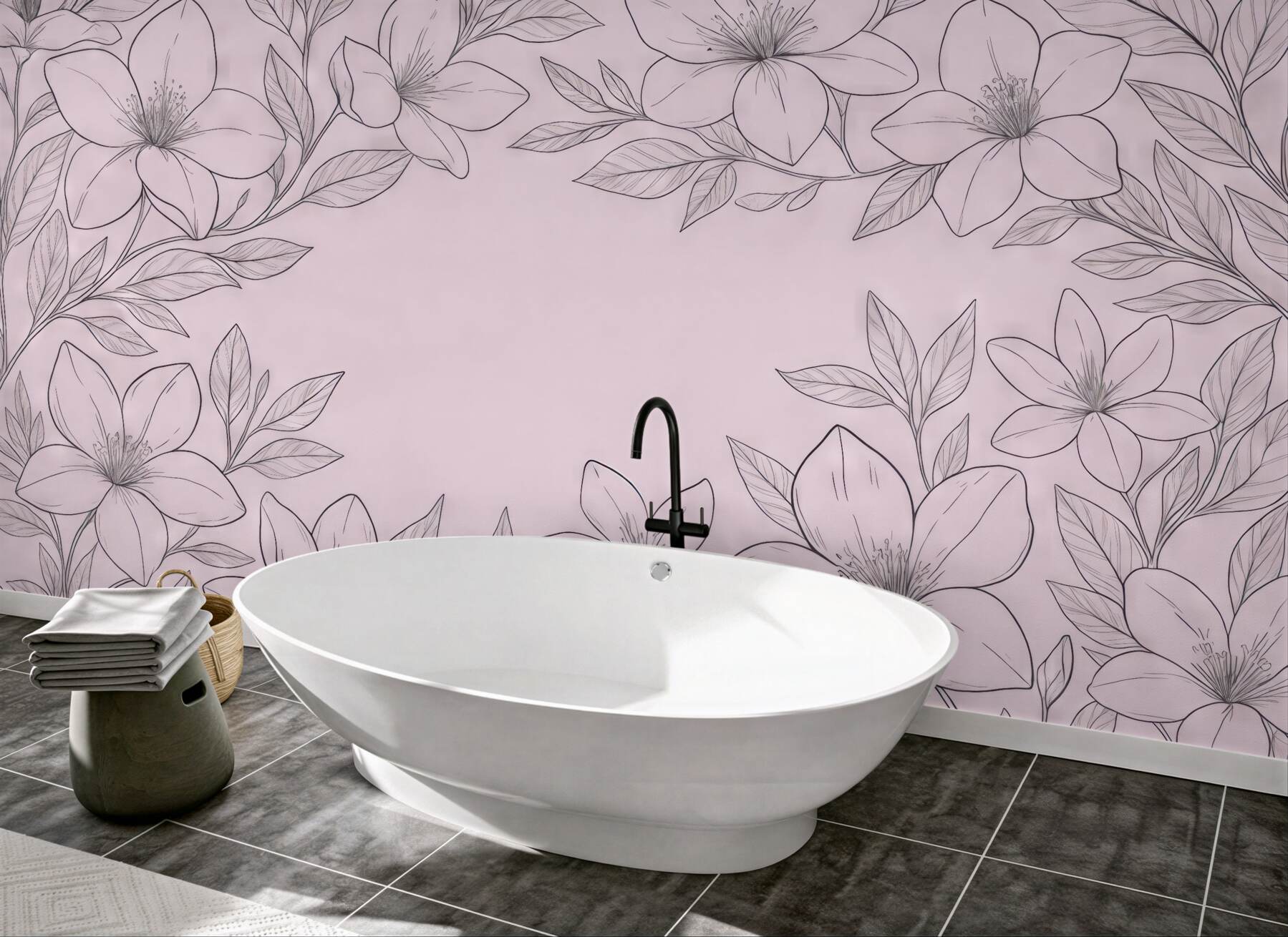 Fototapeta pudrowe kwiaty w subtelnym rysunku