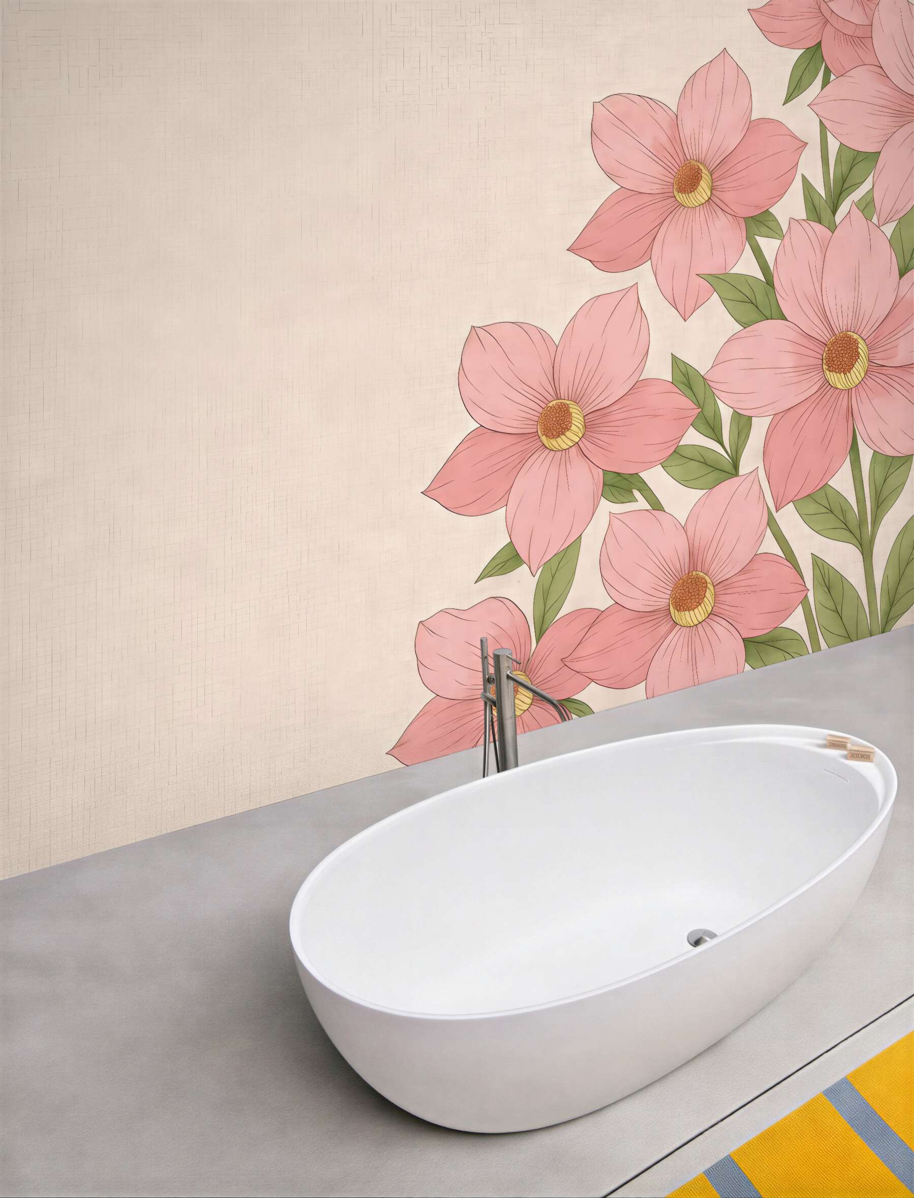 Fototapeta pudrowe kwiaty na beżowym tle