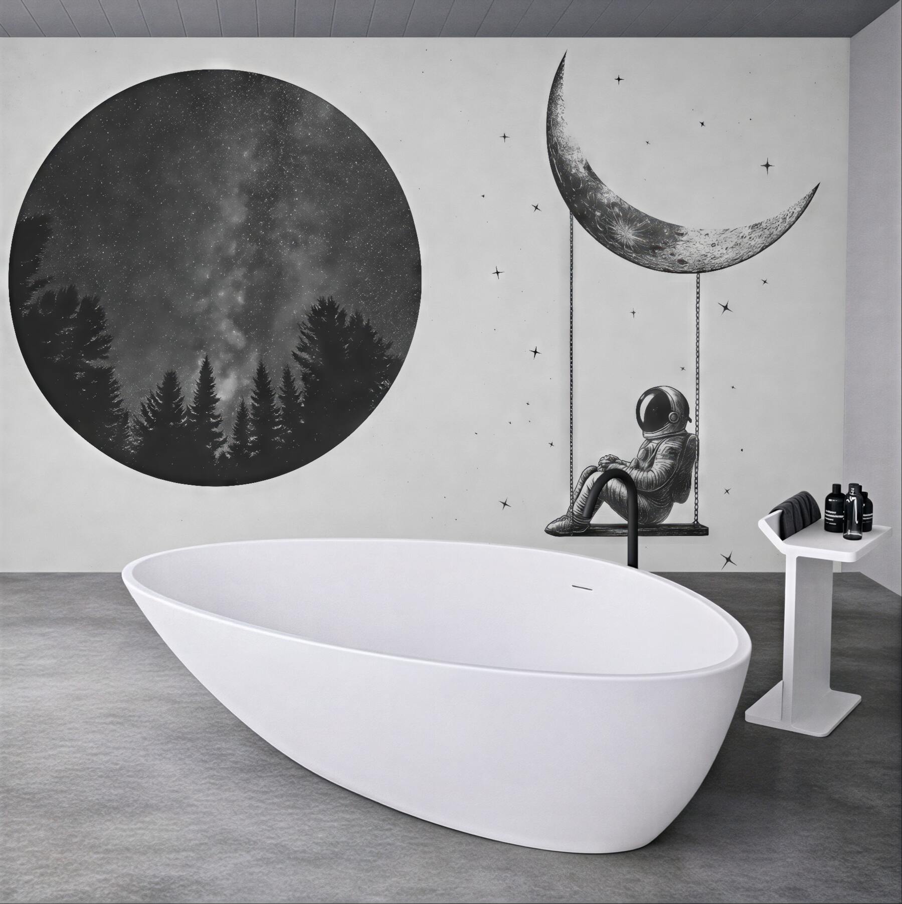 Fototapeta kosmiczna zaduma na księżycowej huśtawce