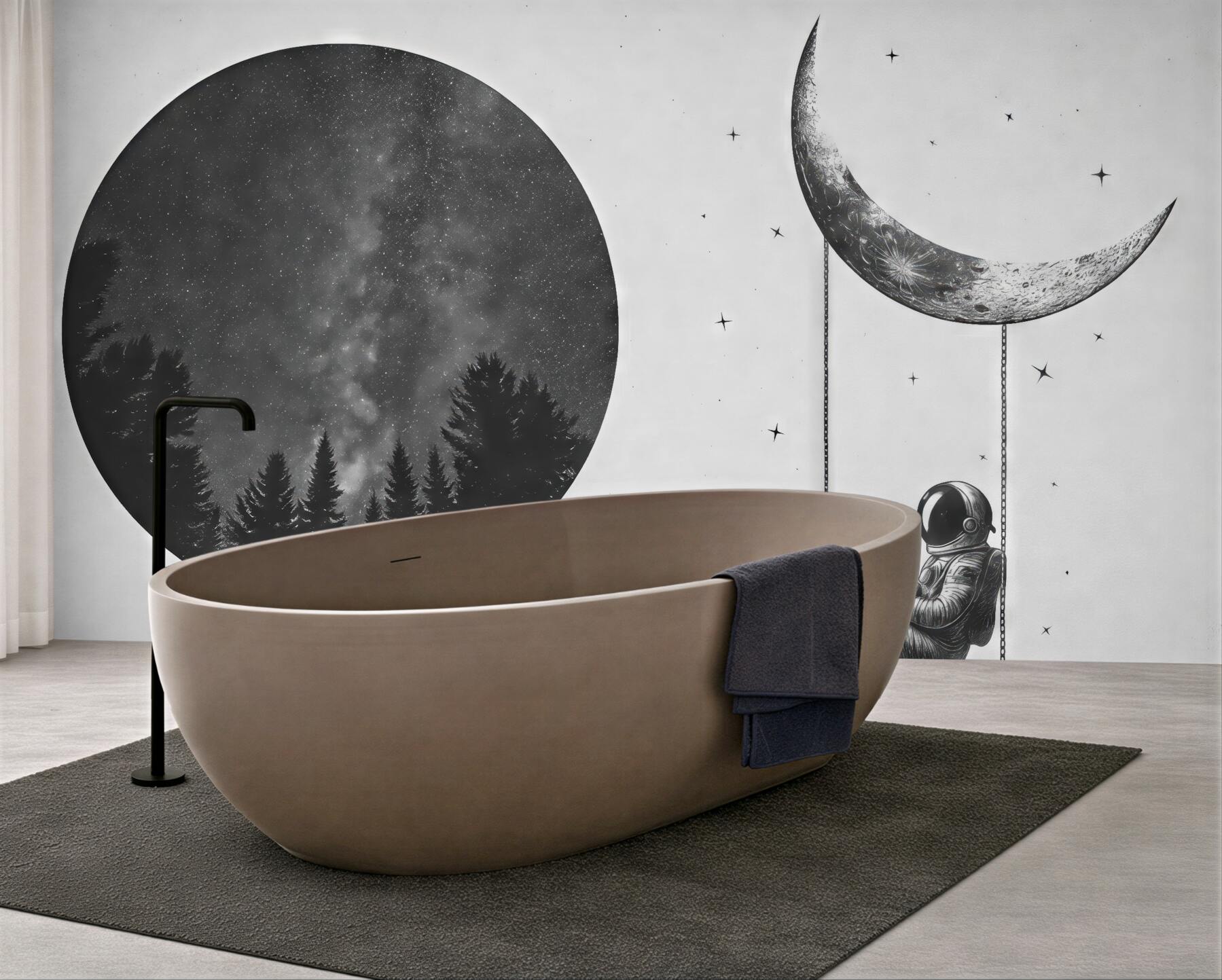 Fototapeta kosmiczna zaduma na księżycowej huśtawce