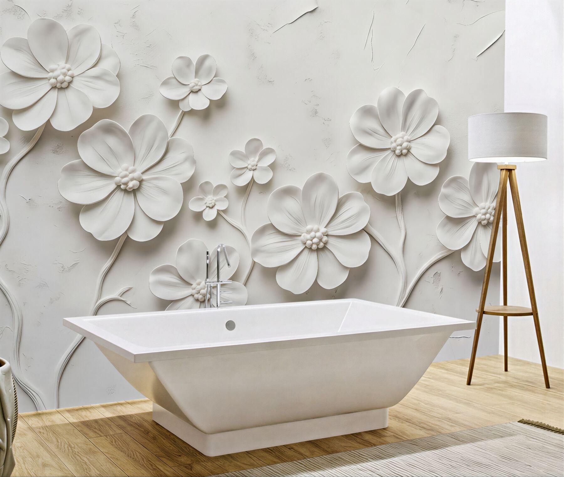 Fototapeta kremowe kwiaty w reliefie 3d