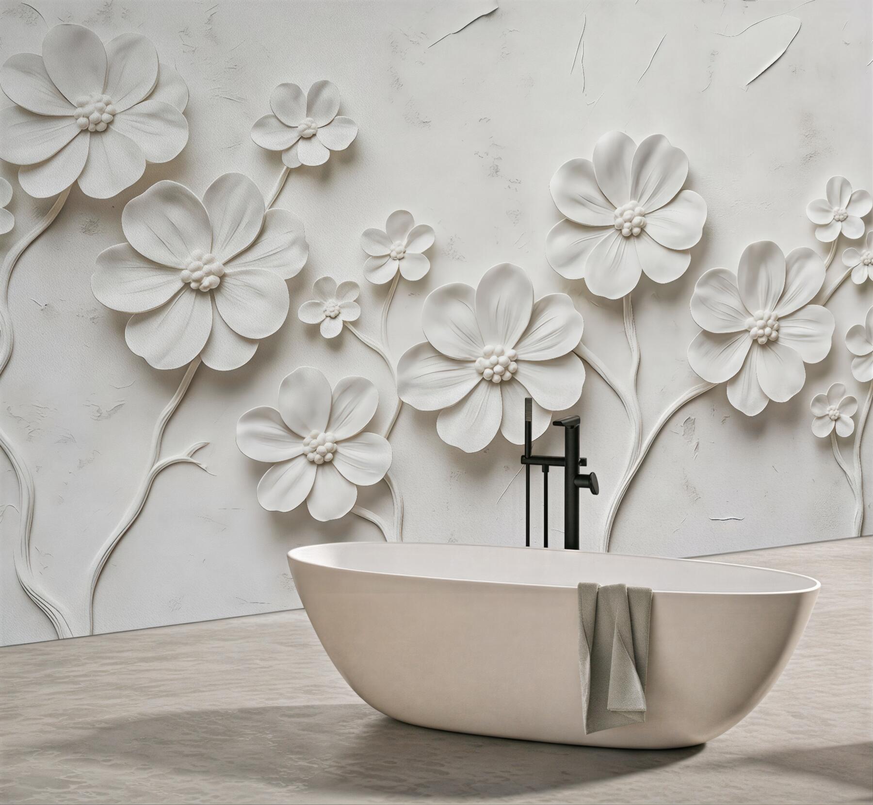 Fototapeta kremowe kwiaty w reliefie 3d