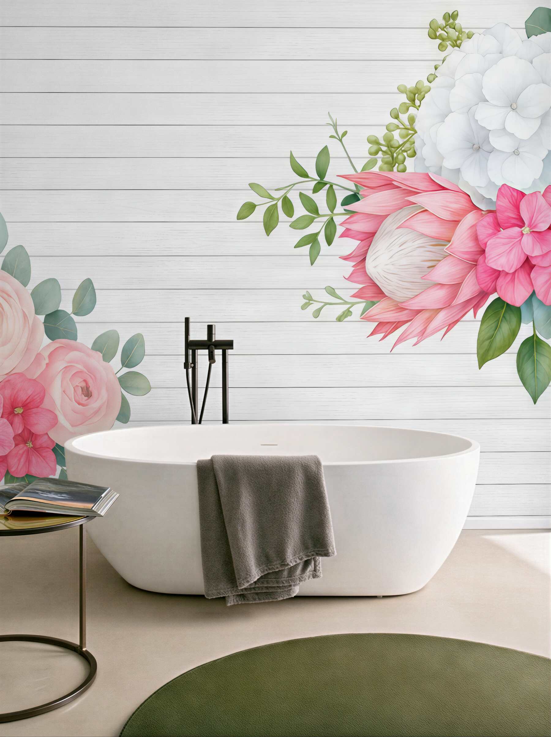 Fototapeta romantyczne kwiaty na bielonych deskach