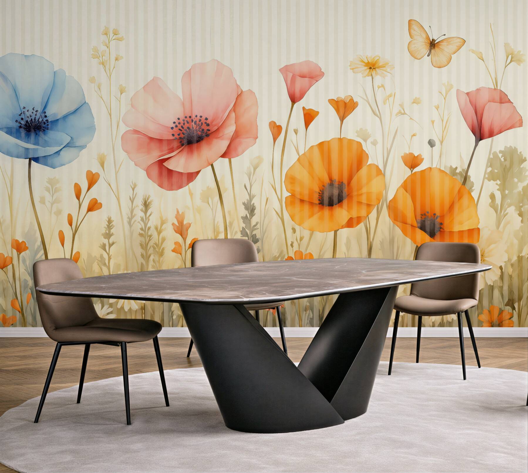 Fototapeta Jasne polne kwiaty w pasy.