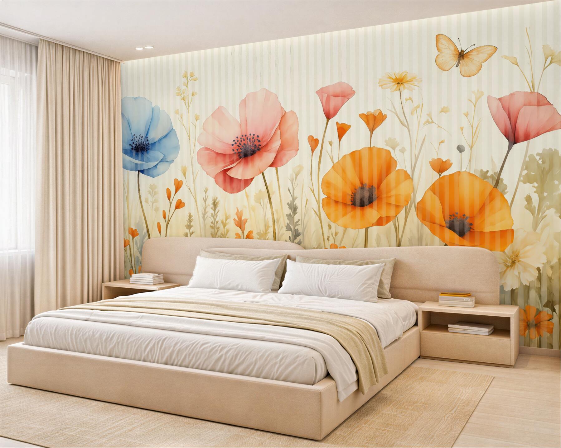 Fototapeta Jasne polne kwiaty w pasy.