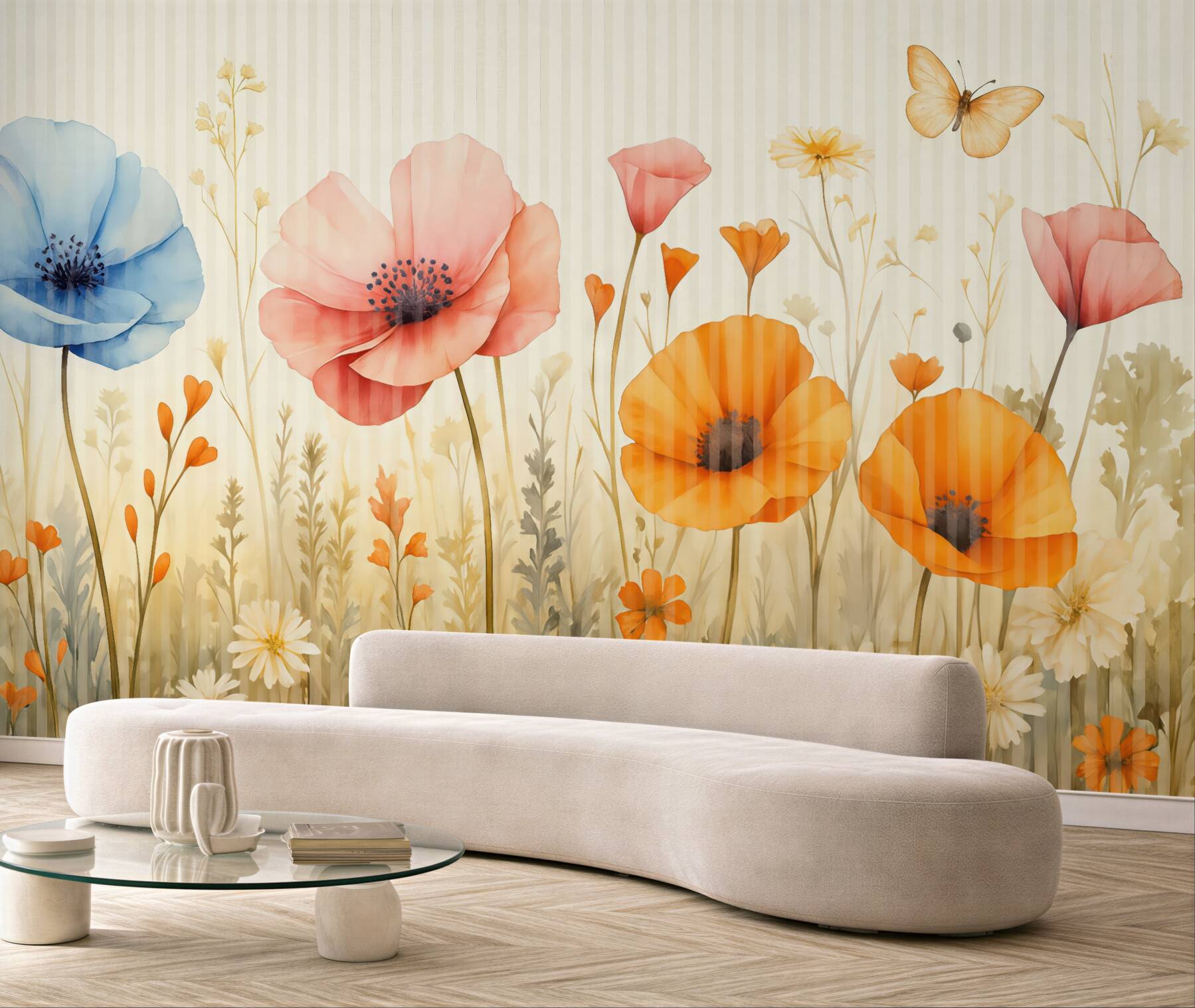 Fototapeta Jasne polne kwiaty w pasy.