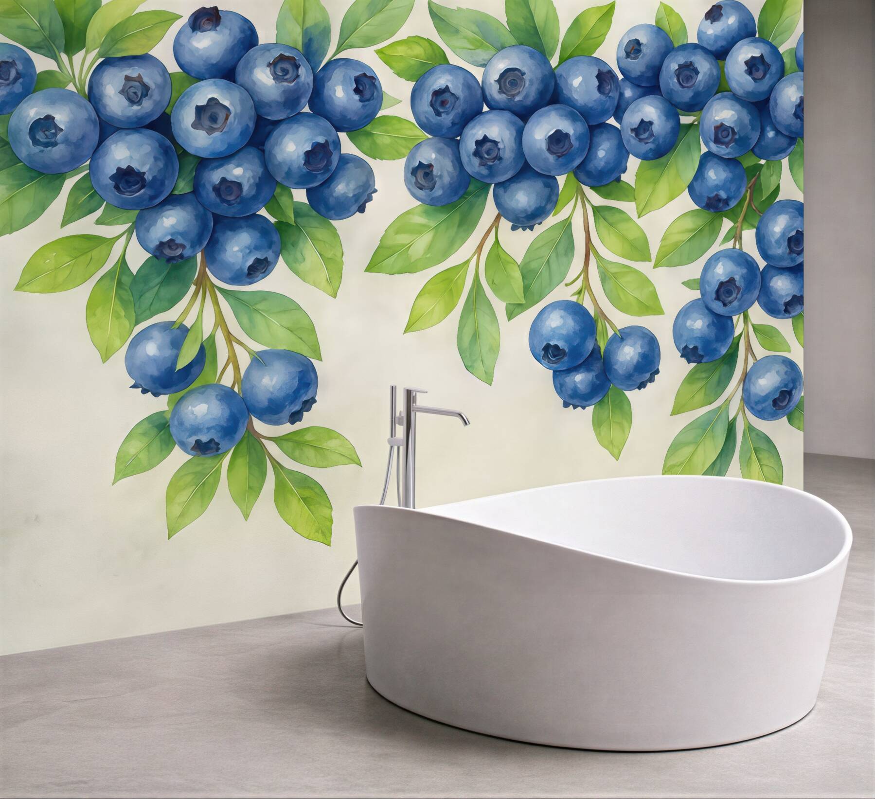 Fototapeta akwarelowe borówki w zielonych liściach