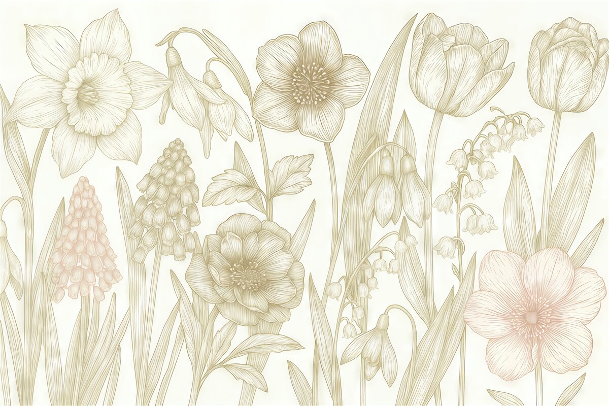 Fototapeta Subtelne różnorodne kwiaty, różowe i zielone.