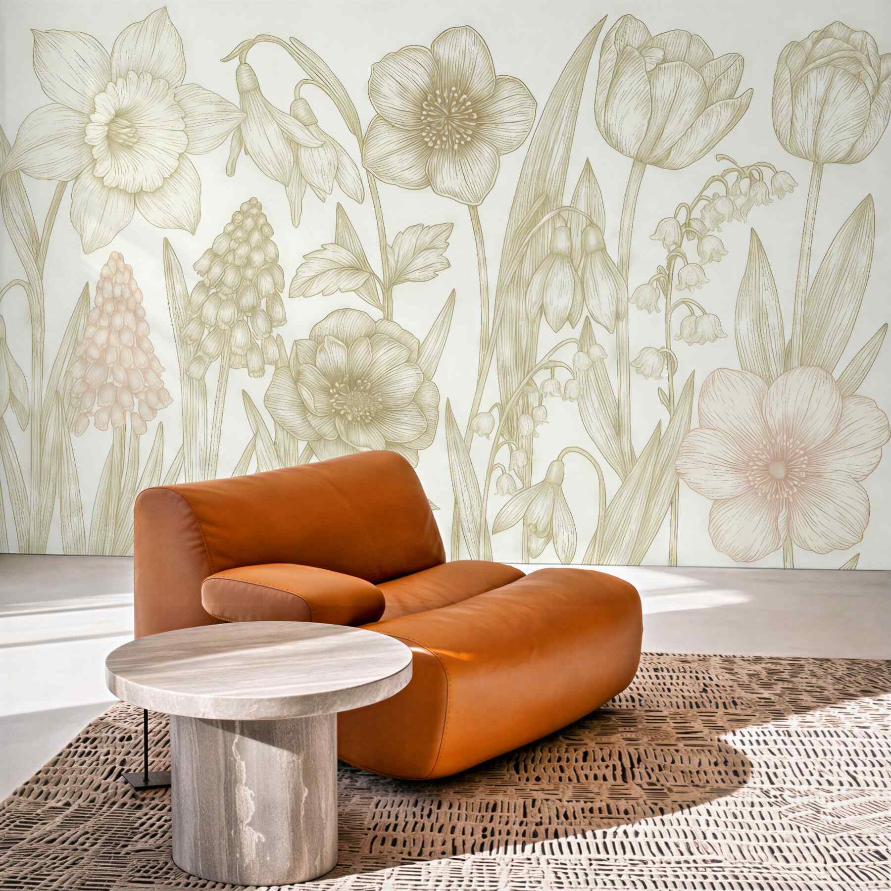 Fototapeta Subtelne różnorodne kwiaty, różowe i zielone.