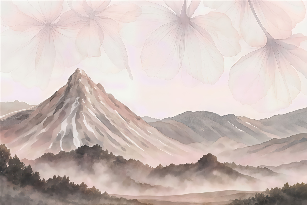 Fototapeta pasma górskie, półprzezroczyste florę, technika akwareli