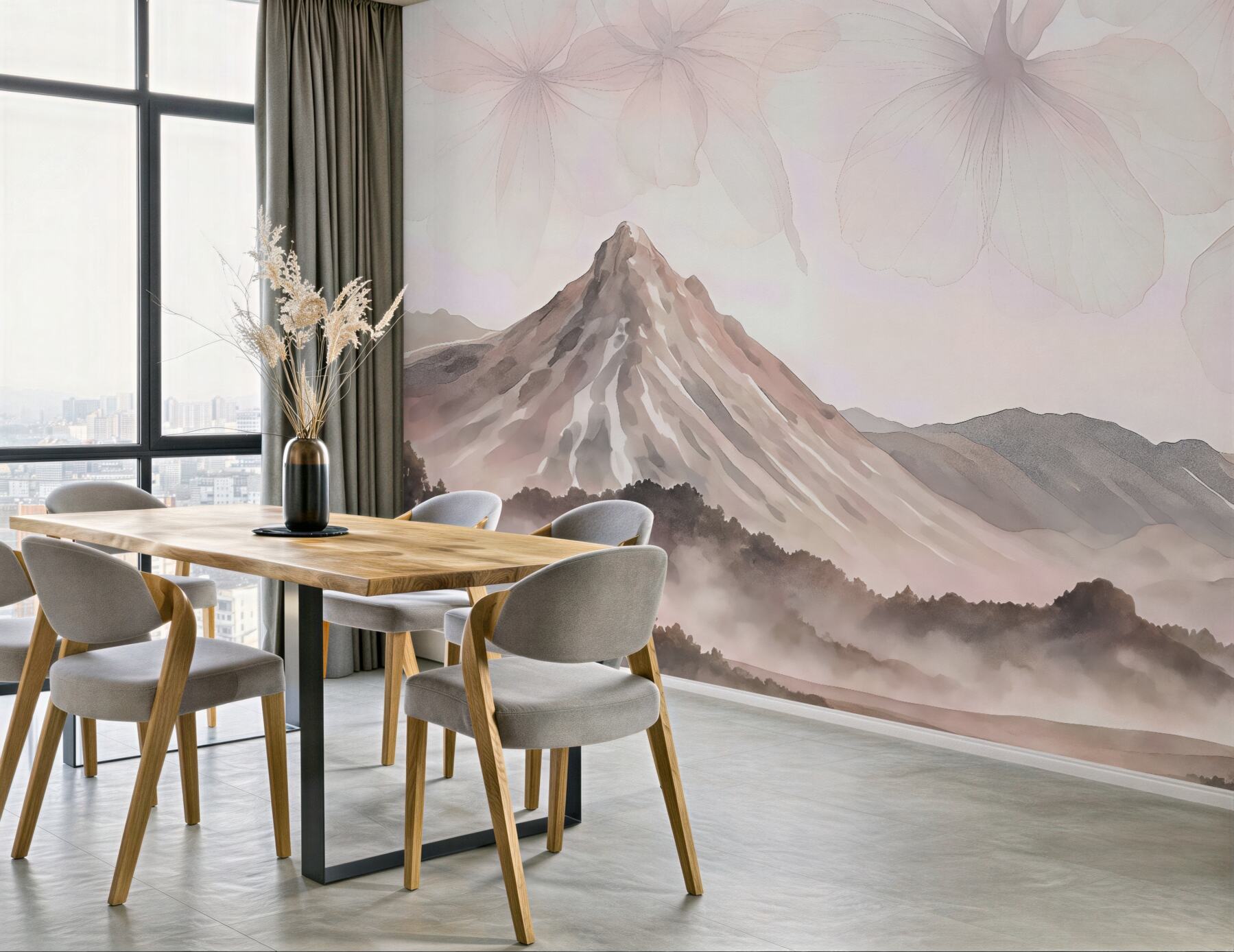 Fototapeta pasma górskie, półprzezroczyste florę, technika akwareli