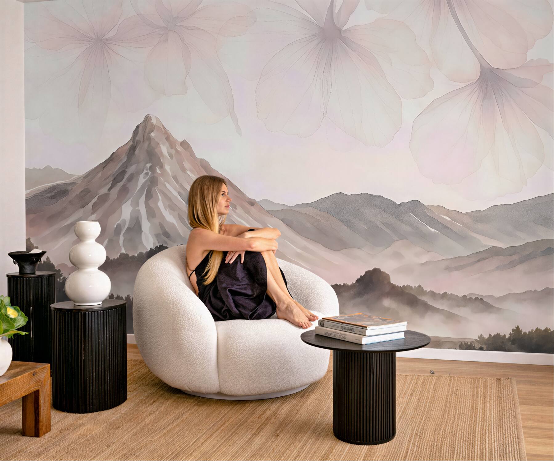 Fototapeta pasma górskie, półprzezroczyste florę, technika akwareli