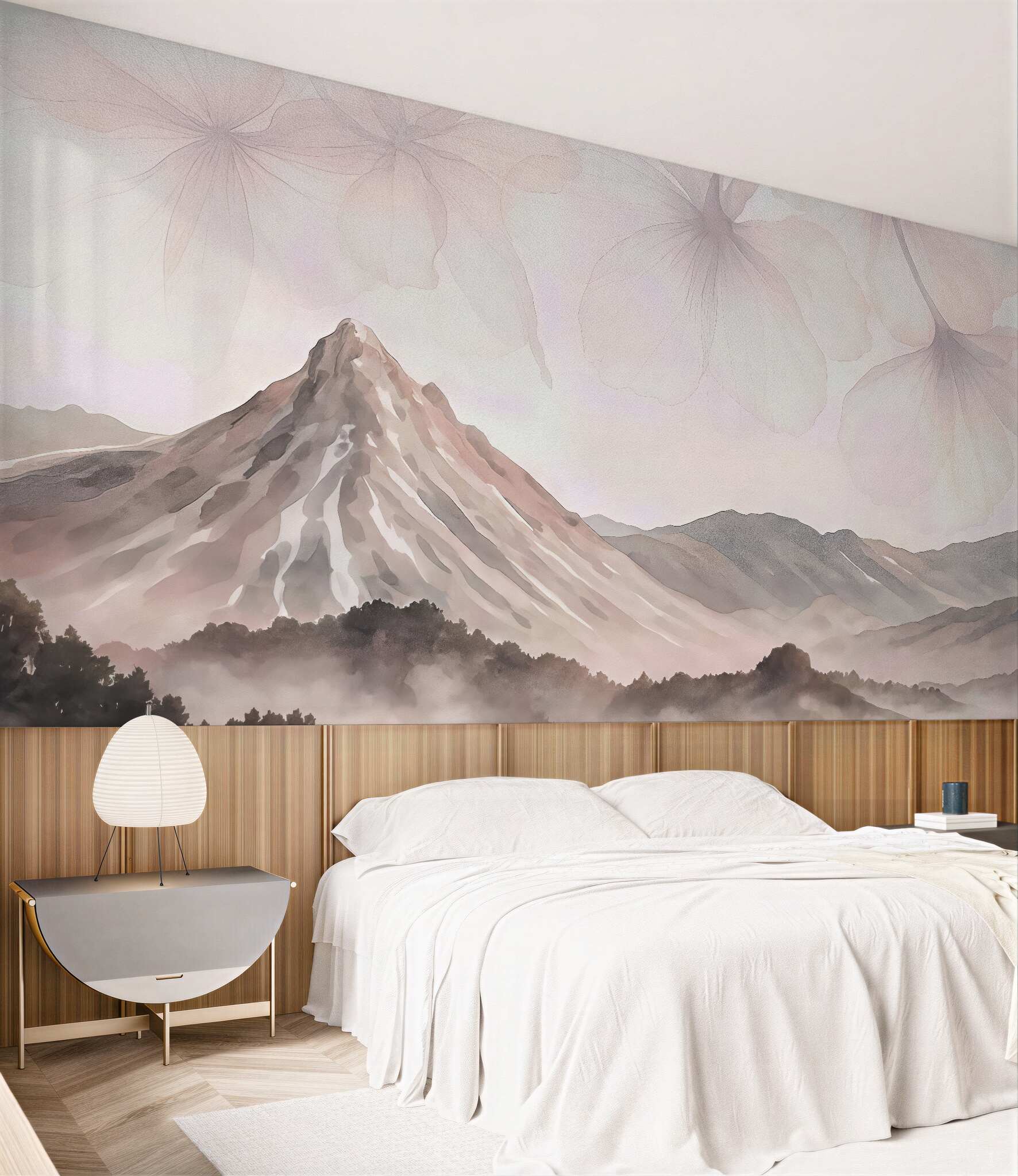 Fototapeta pasma górskie, półprzezroczyste florę, technika akwareli