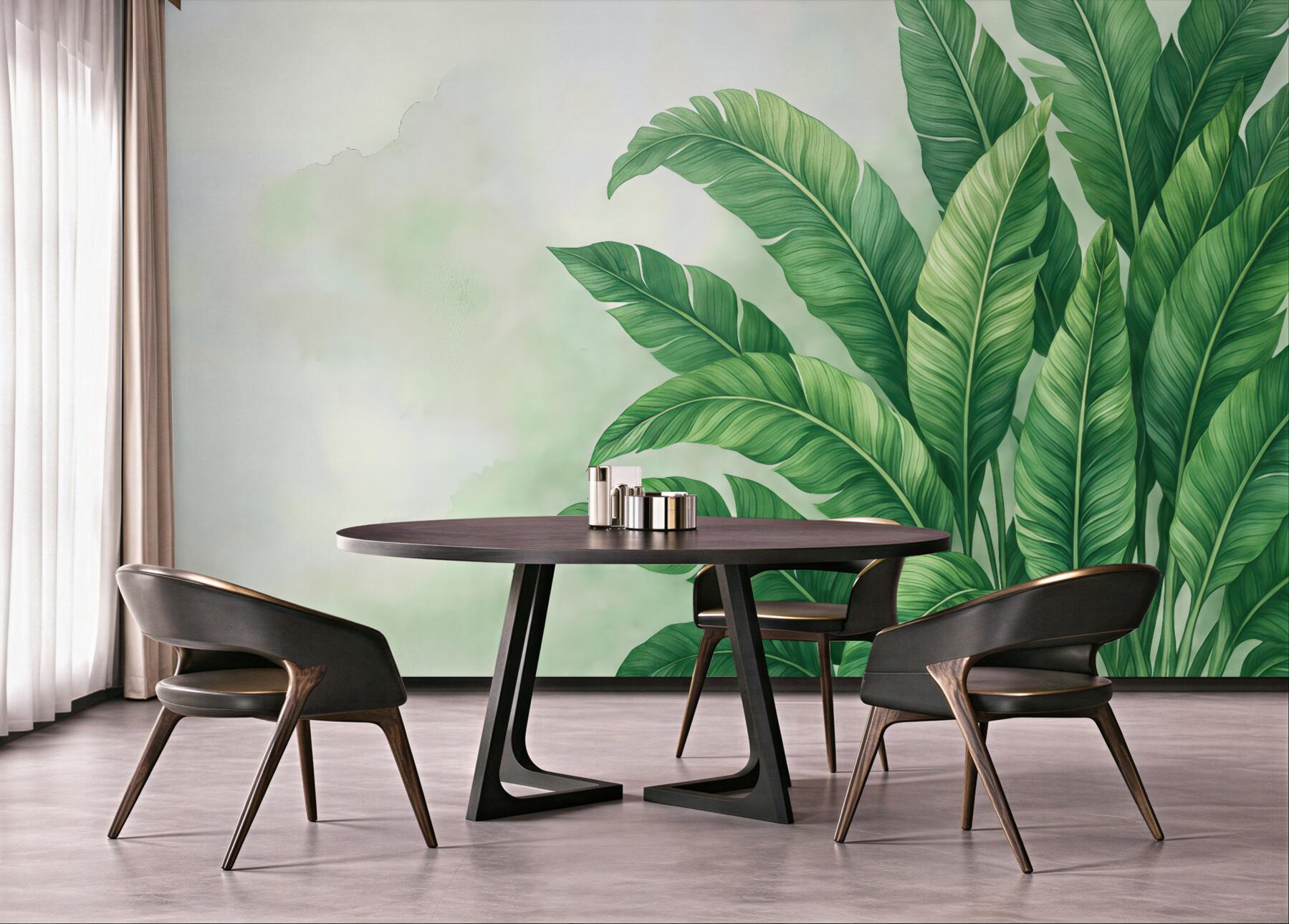 Fototapeta tropikalne liście w delikatnej zieleni