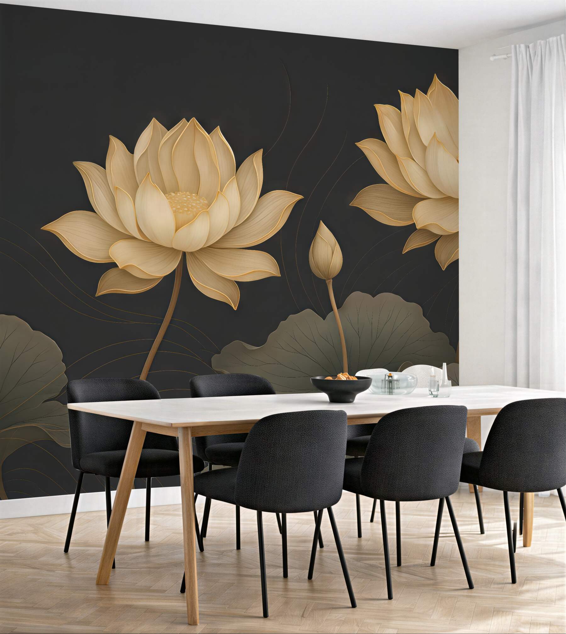 Fototapeta Wielkie kwiaty lotosu na mrocznym tle.