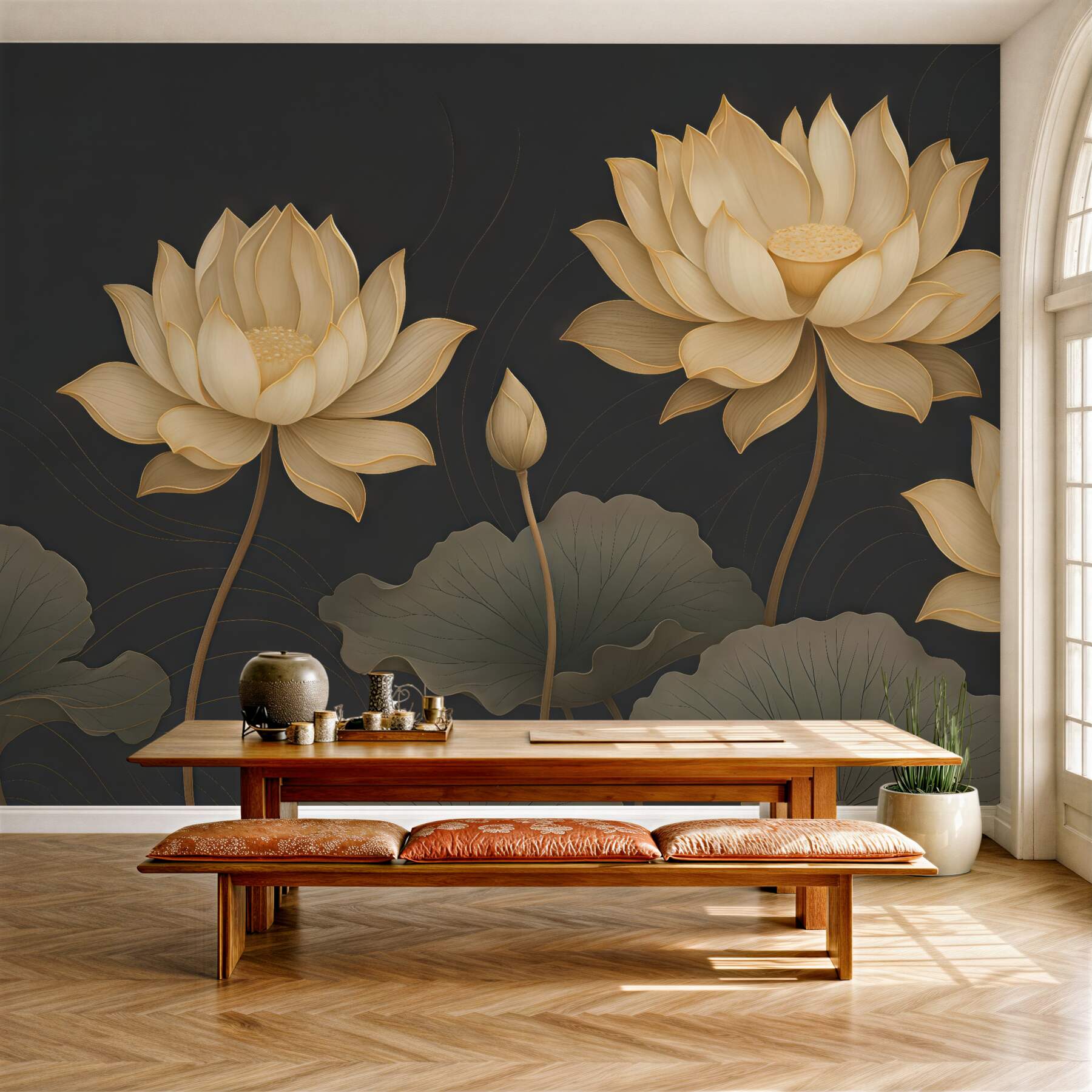 Fototapeta Wielkie kwiaty lotosu na mrocznym tle.