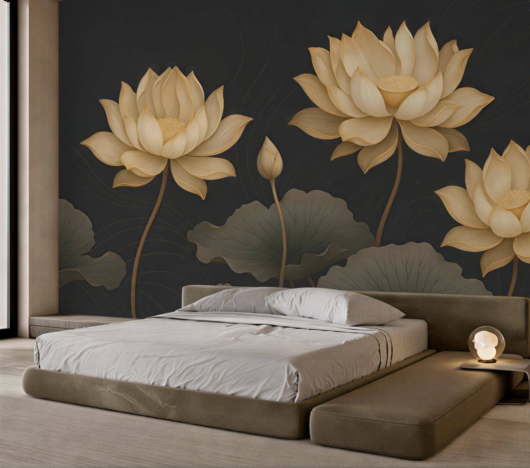 Fototapeta Wielkie kwiaty lotosu na mrocznym tle.