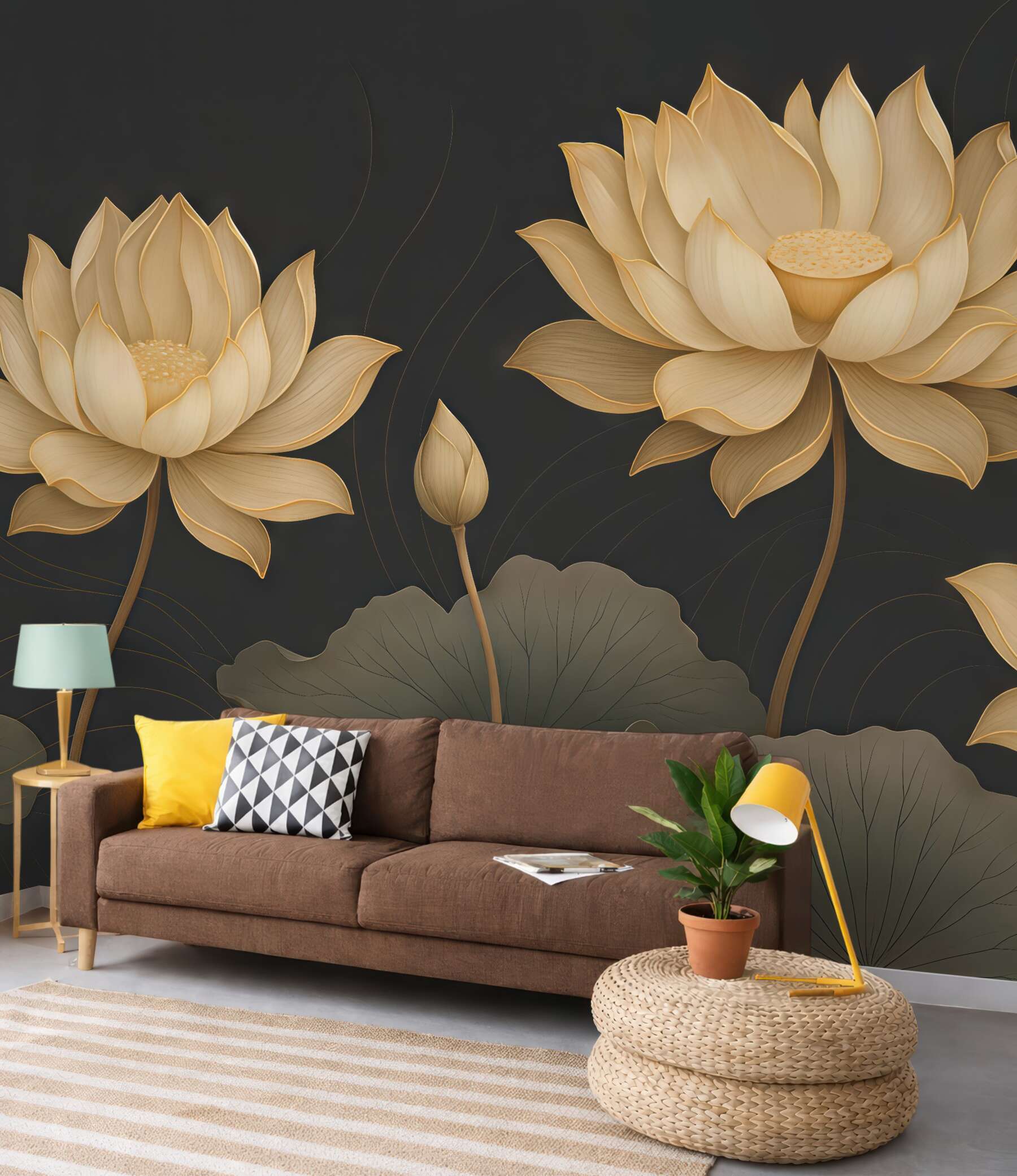 Fototapeta Wielkie kwiaty lotosu na mrocznym tle.