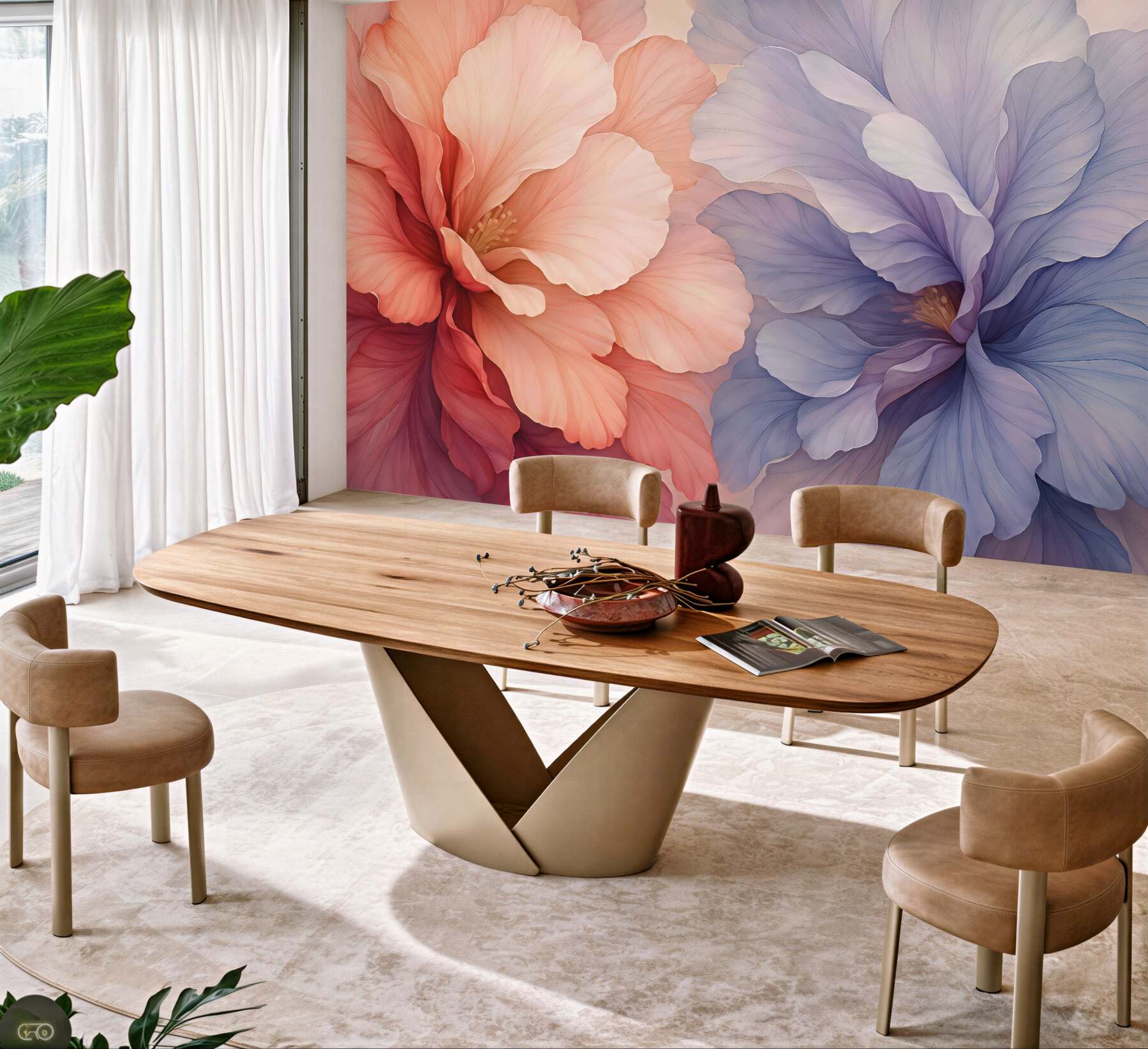 Fototapeta Abstrakcyjne kwiaty w mokrej akwareli, różowy i fioletowy odcień.