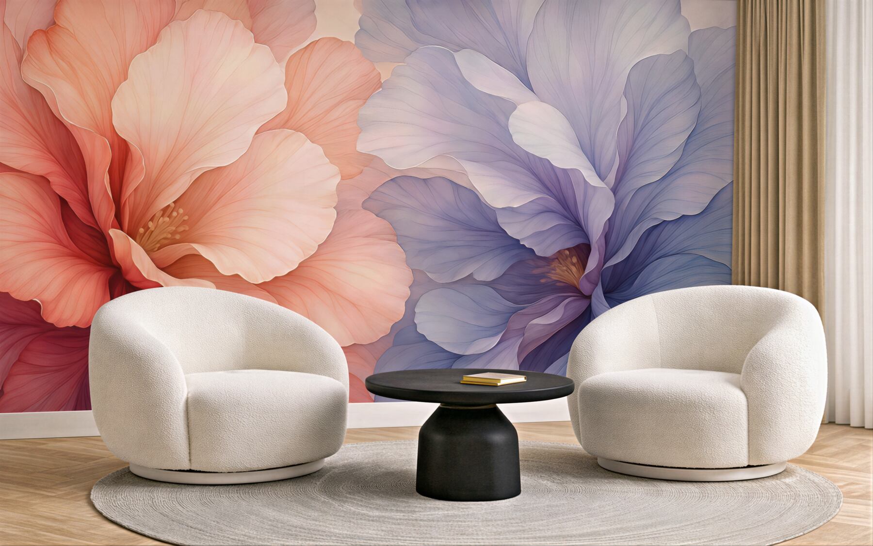 Fototapeta Abstrakcyjne kwiaty w mokrej akwareli, różowy i fioletowy odcień.