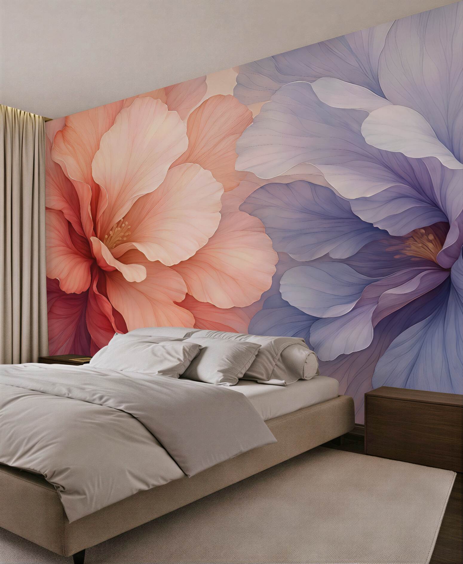 Fototapeta Abstrakcyjne kwiaty w mokrej akwareli, różowy i fioletowy odcień.