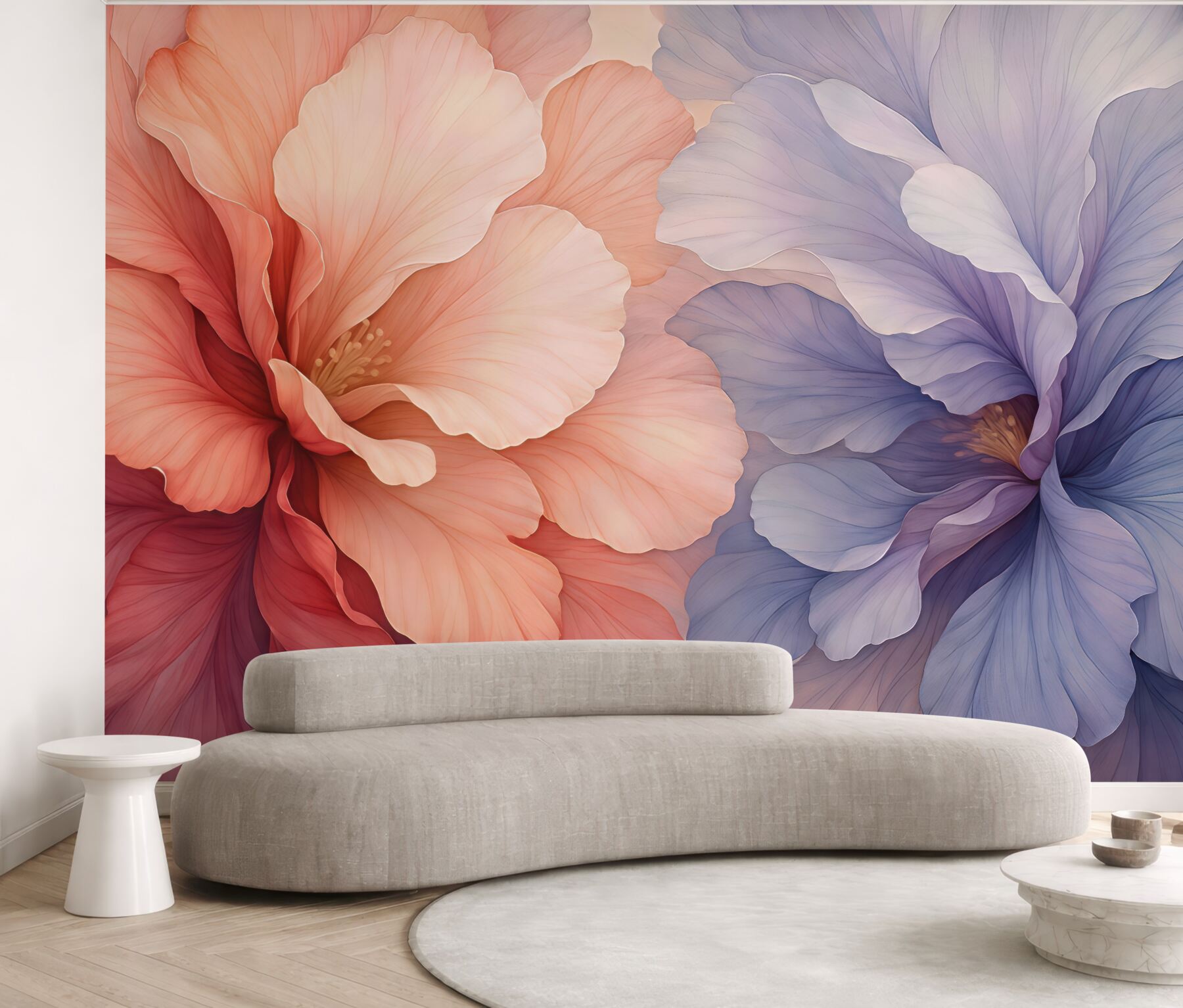 Fototapeta Abstrakcyjne kwiaty w mokrej akwareli, różowy i fioletowy odcień.