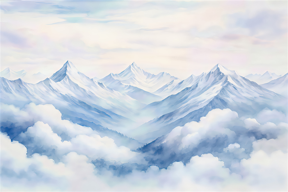 Fototapeta Pejzaż górski, akwarela, subtelne fioletowe odcienie.