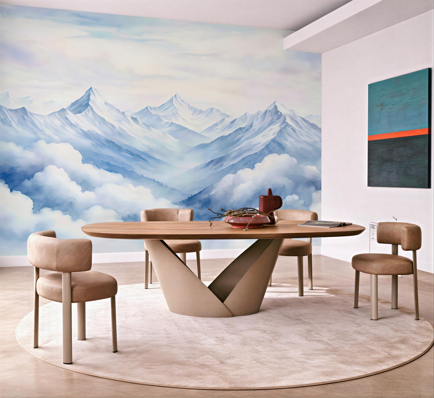 Fototapeta Pejzaż górski, akwarela, subtelne fioletowe odcienie.