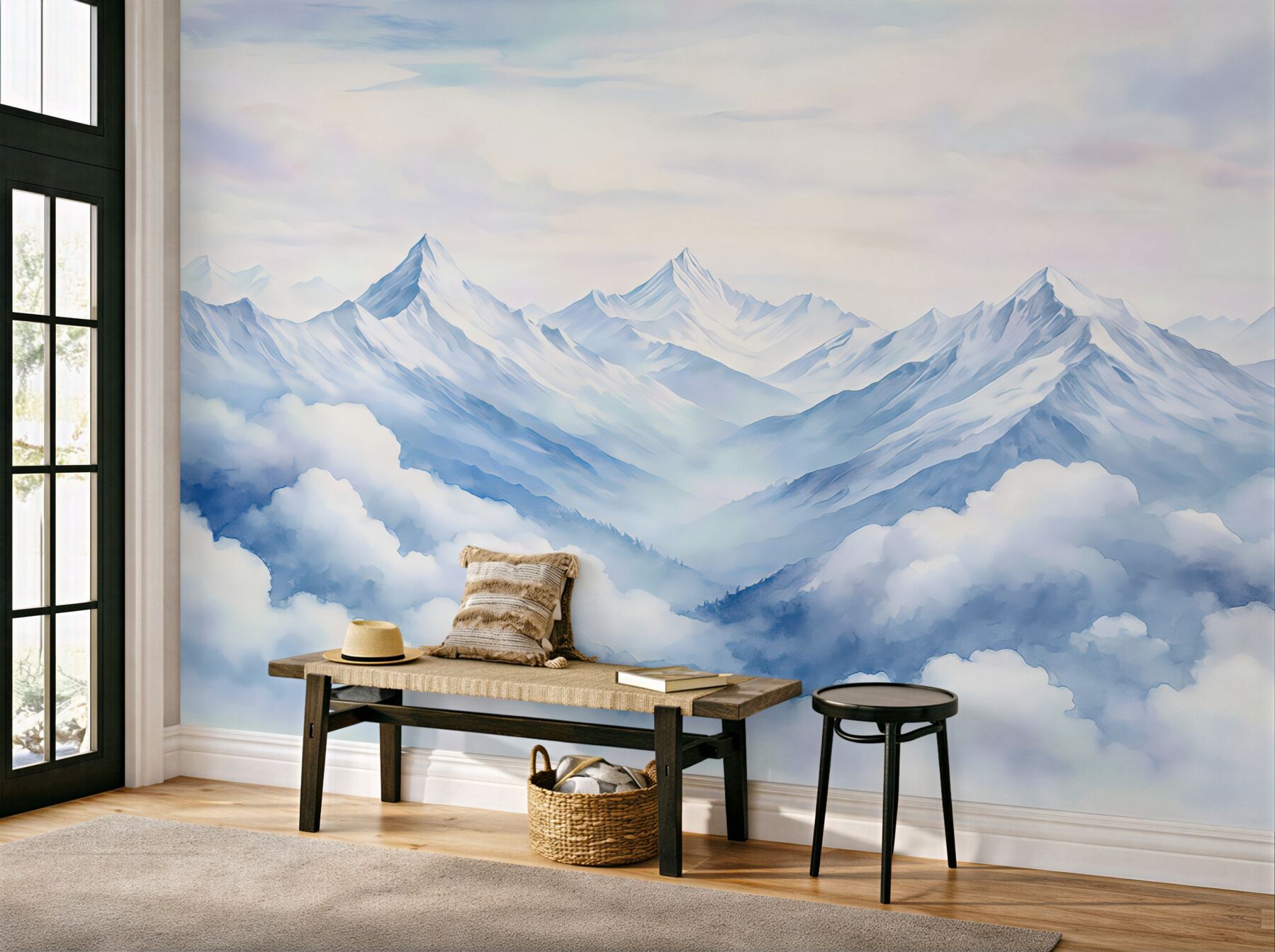 Fototapeta Pejzaż górski, akwarela, subtelne fioletowe odcienie.