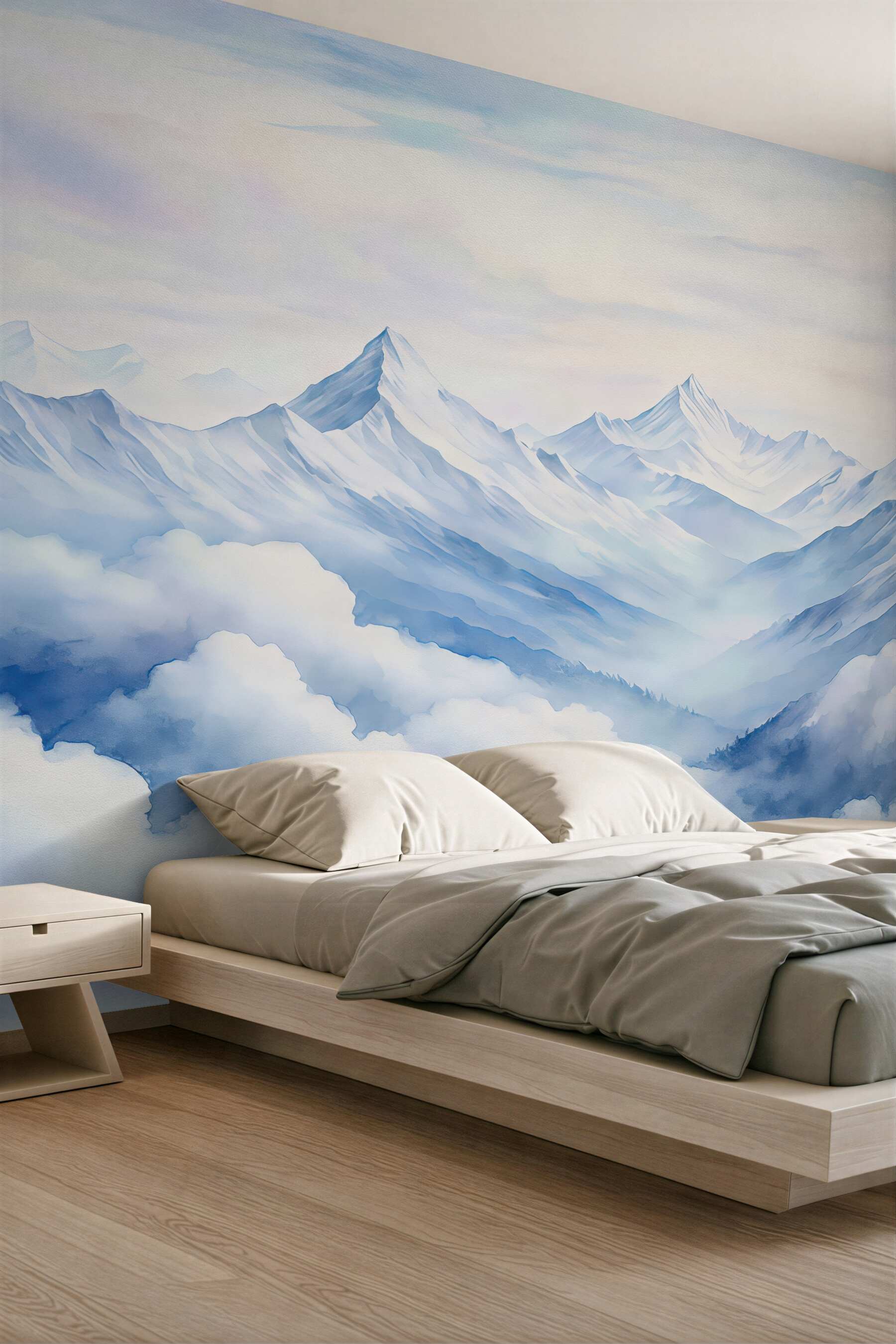 Fototapeta Pejzaż górski, akwarela, subtelne fioletowe odcienie.