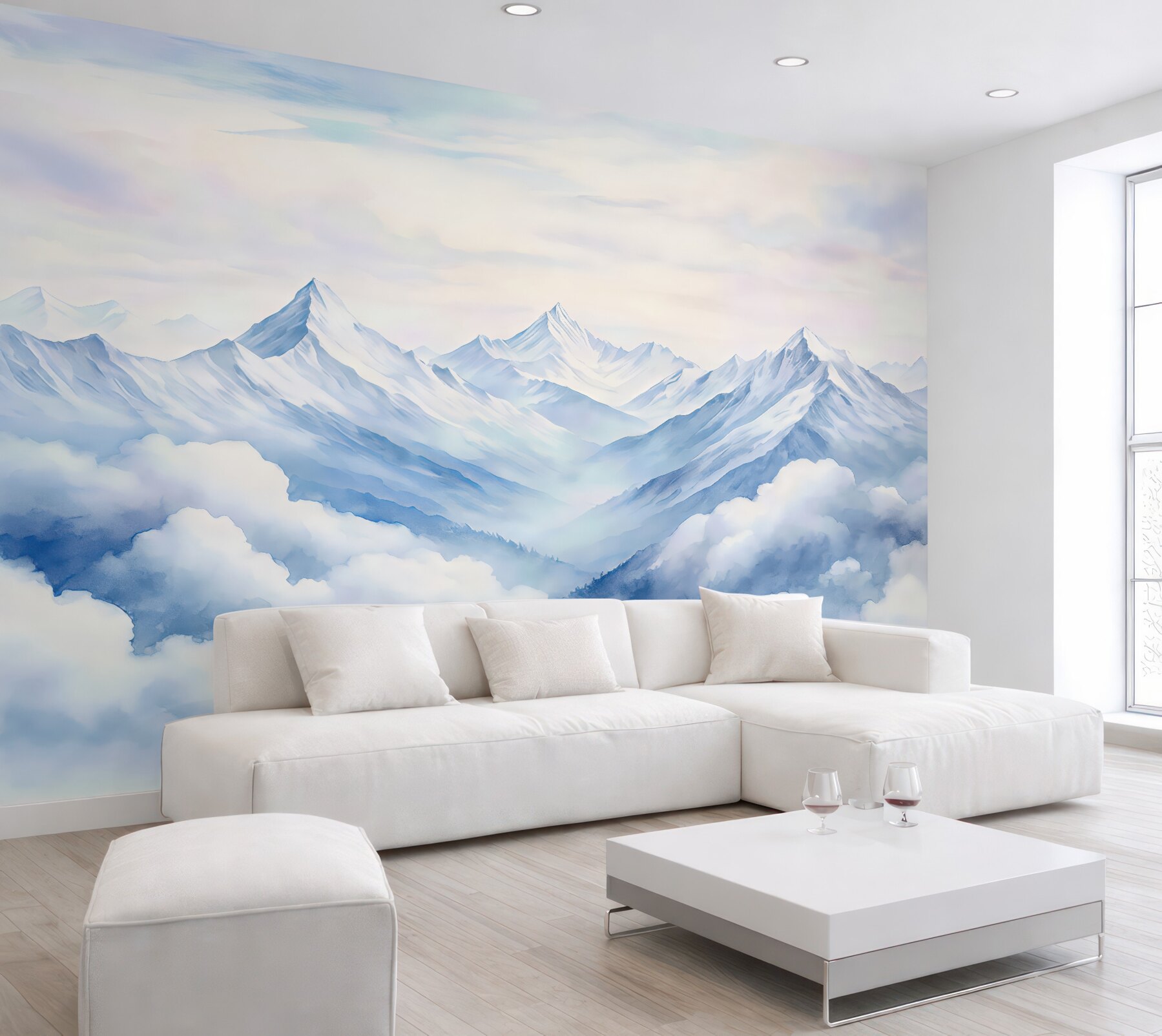 Fototapeta Pejzaż górski, akwarela, subtelne fioletowe odcienie.