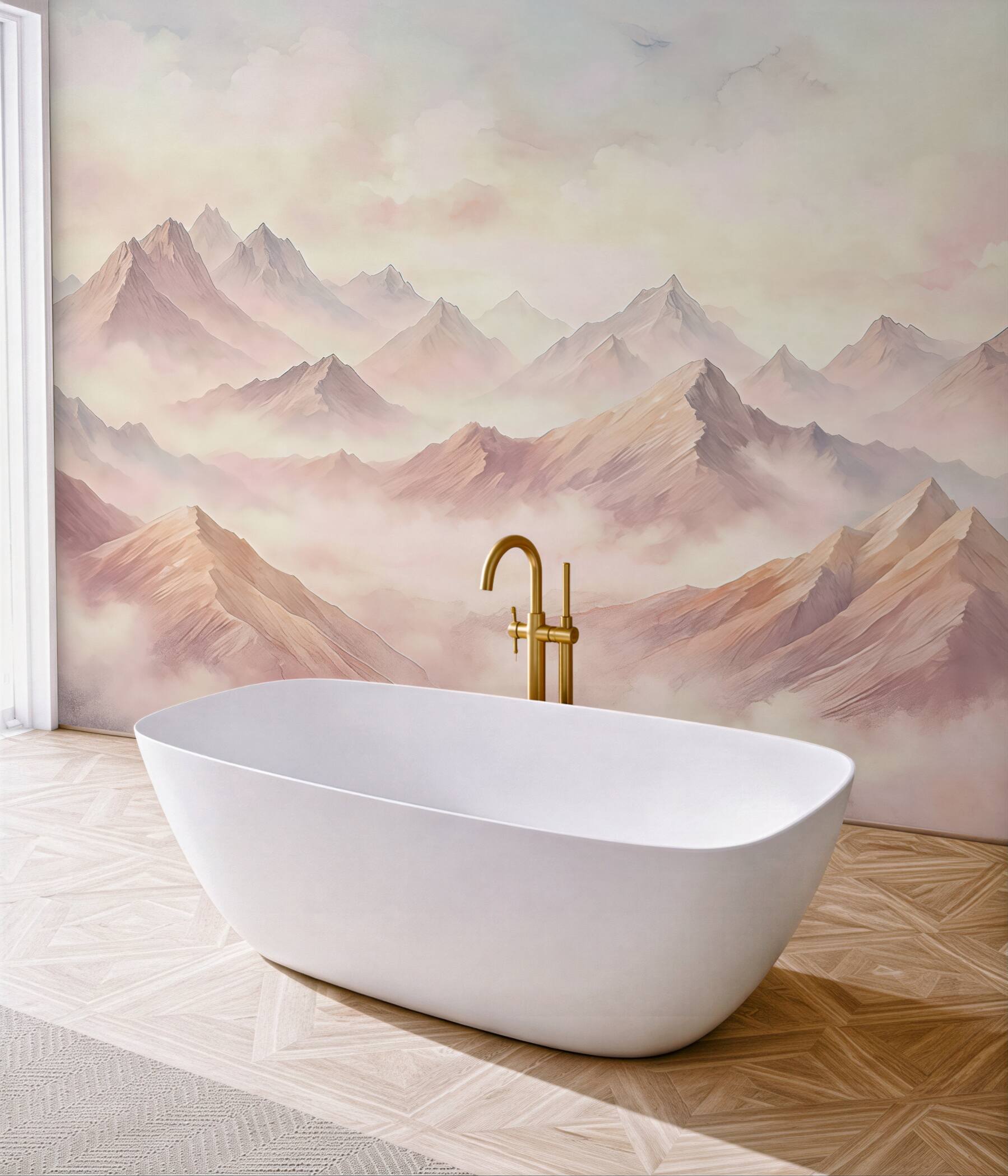 Fototapeta różowe góry w eterycznej mgle