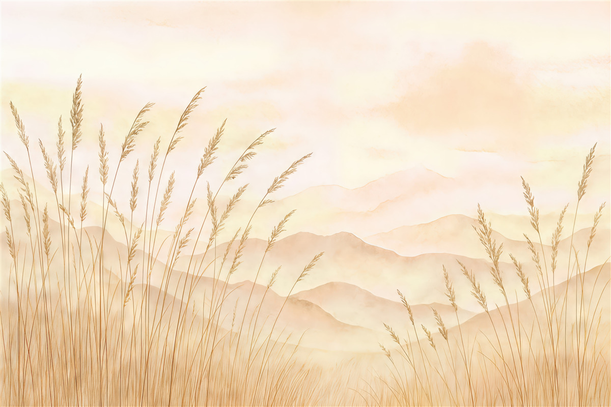 Fototapeta złote trawy na tle mglistych gór