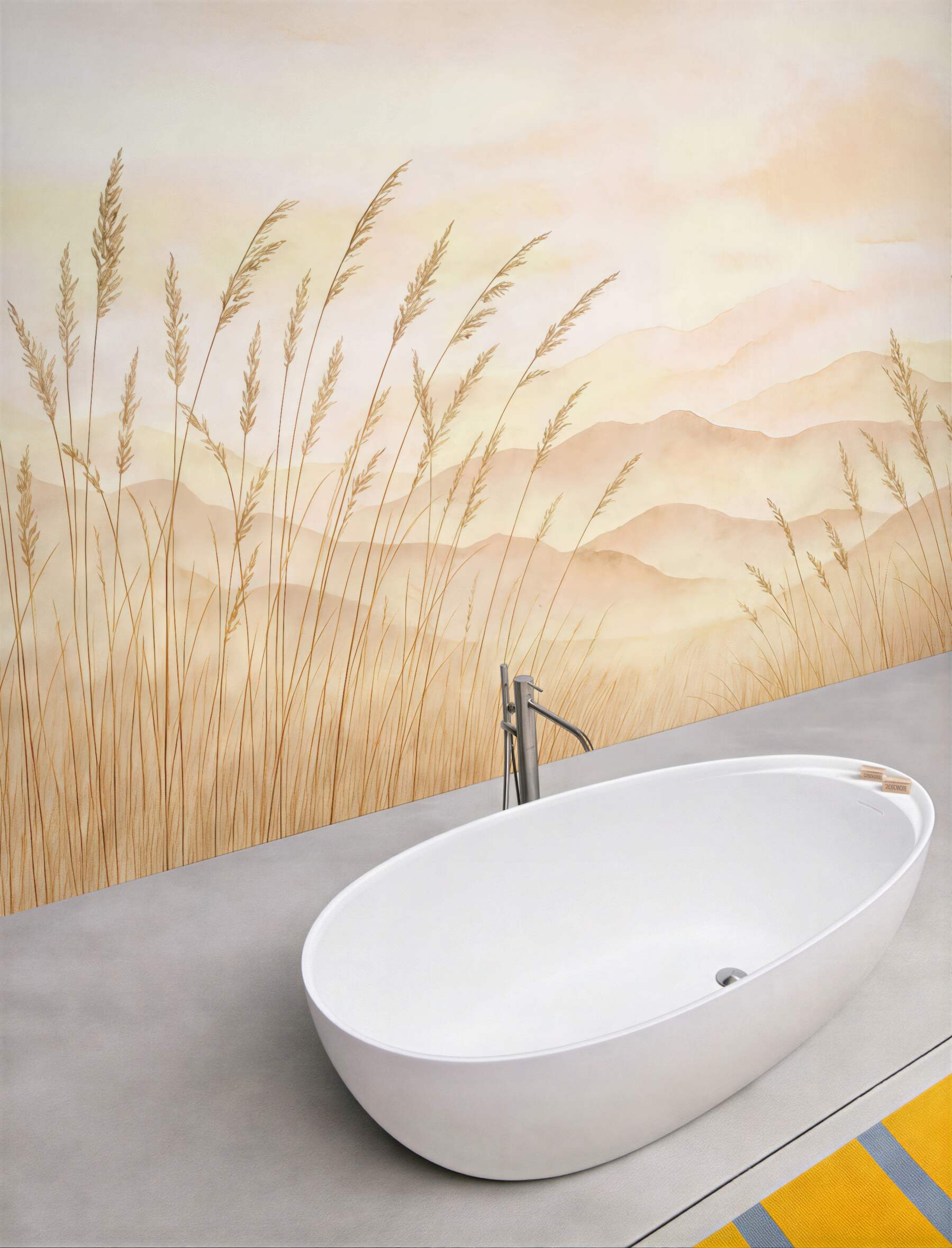 Fototapeta złote trawy na tle mglistych gór