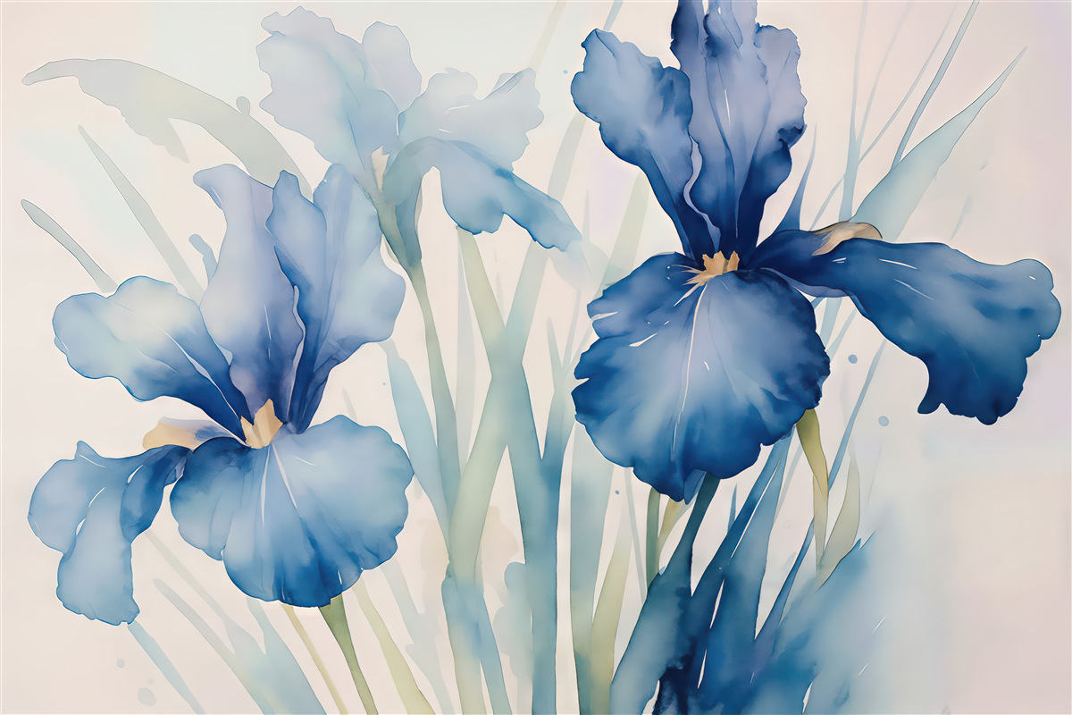 Fototapeta błękitne irysy w akwarelowej lekkości