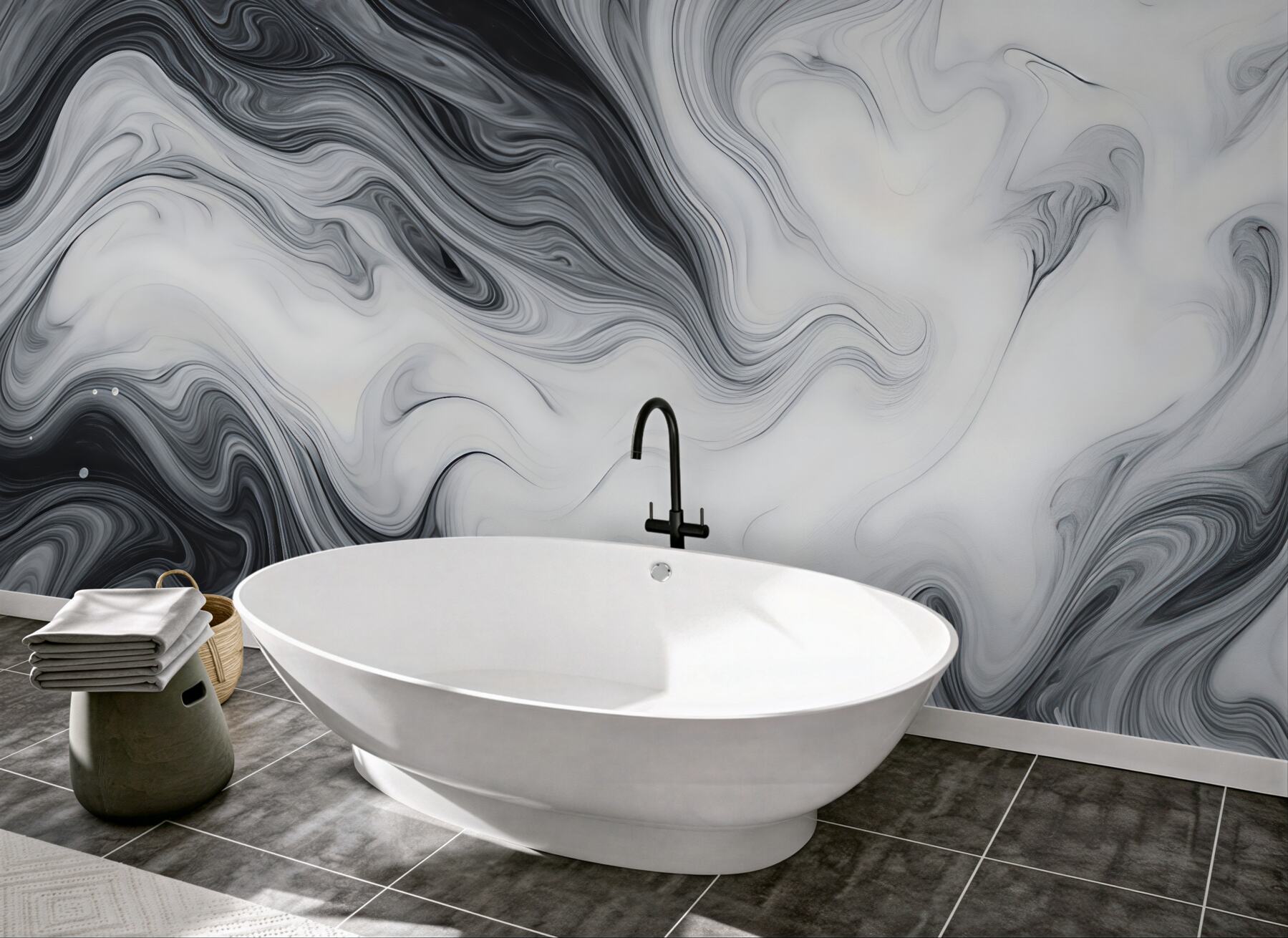 Fototapeta marmurkowa fala w czarno-bieli