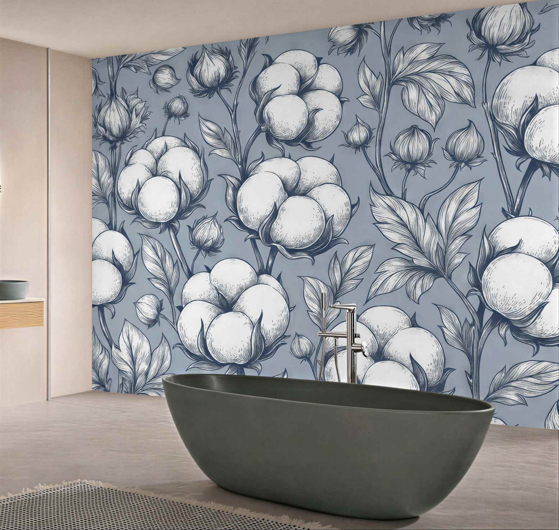 Fototapeta bawełniane kwiaty na błękitnym tle