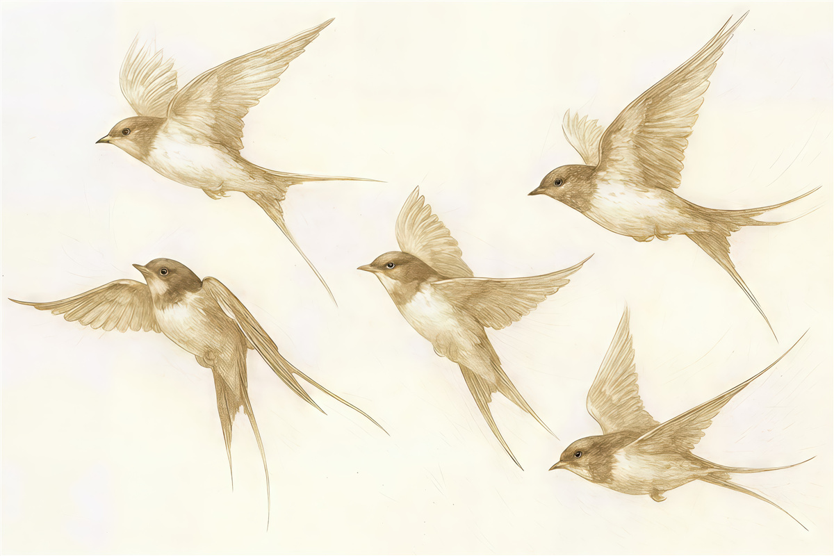 Fototapeta delikatne jaskółki w sepia rysunku