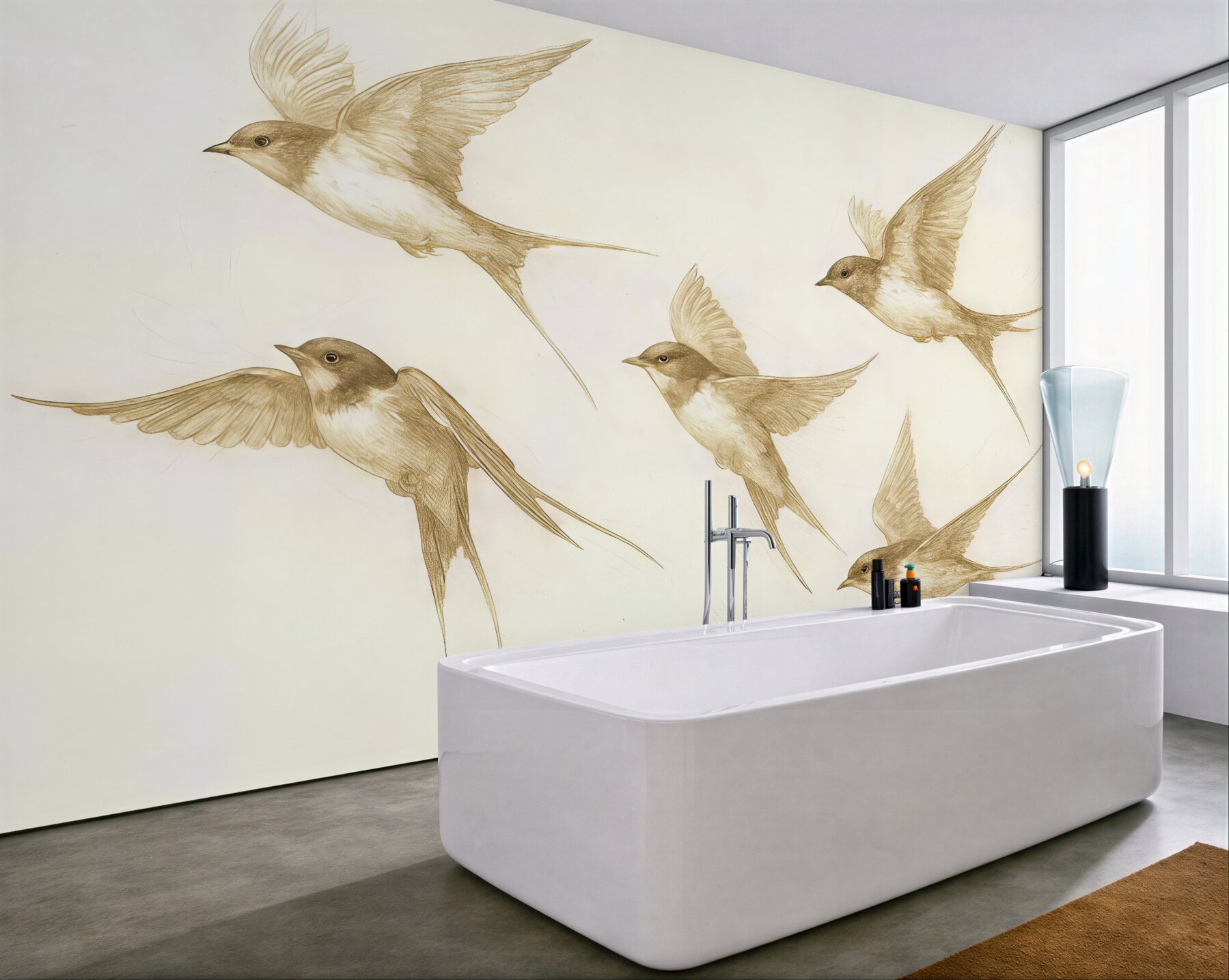 Fototapeta delikatne jaskółki w sepia rysunku