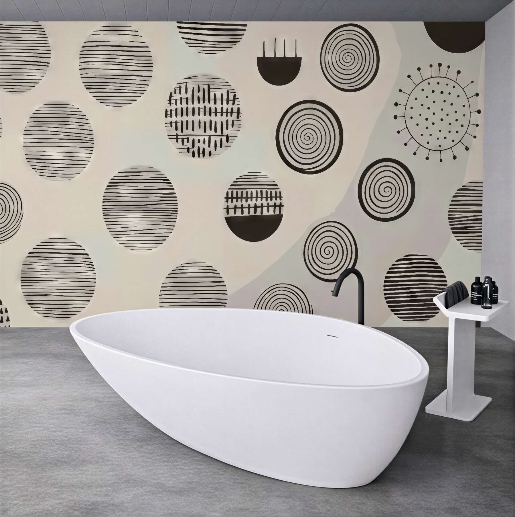 Fototapeta abstrakcyjne czarne koła w beżu