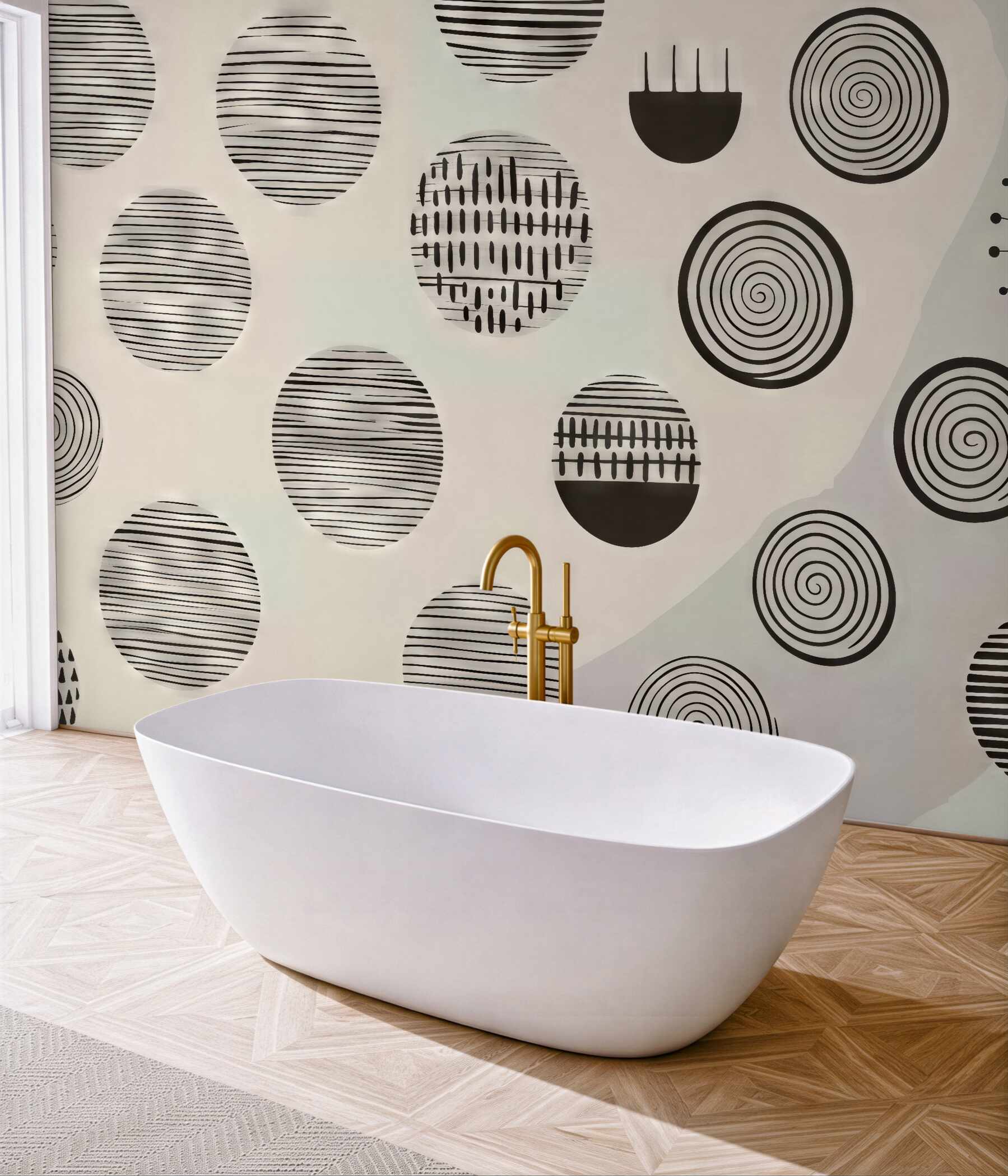 Fototapeta abstrakcyjne czarne koła w beżu