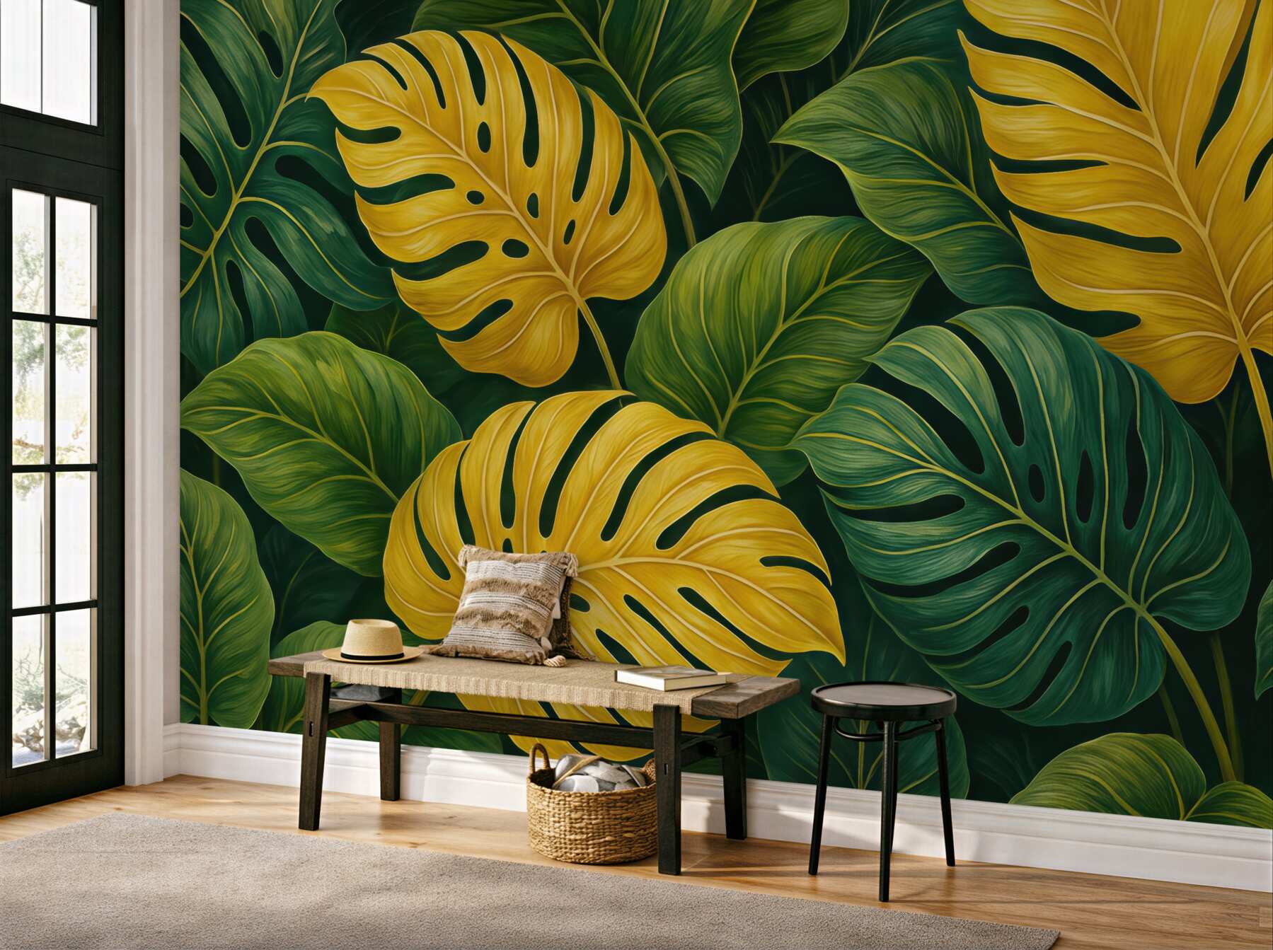 Fototapeta Tropikalne zielone i żółte liście.