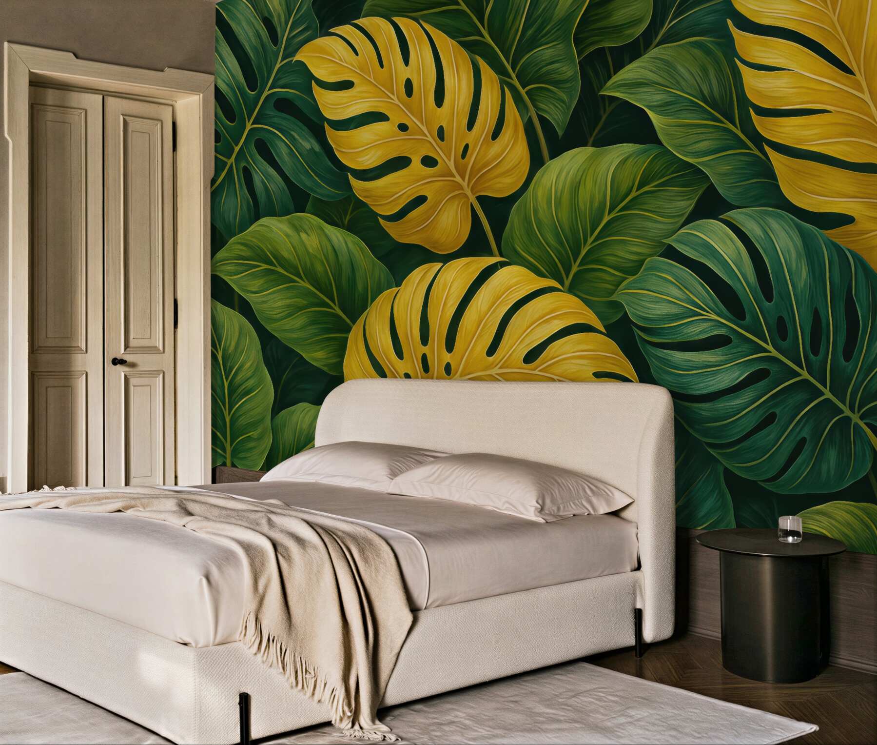 Fototapeta Tropikalne zielone i żółte liście.