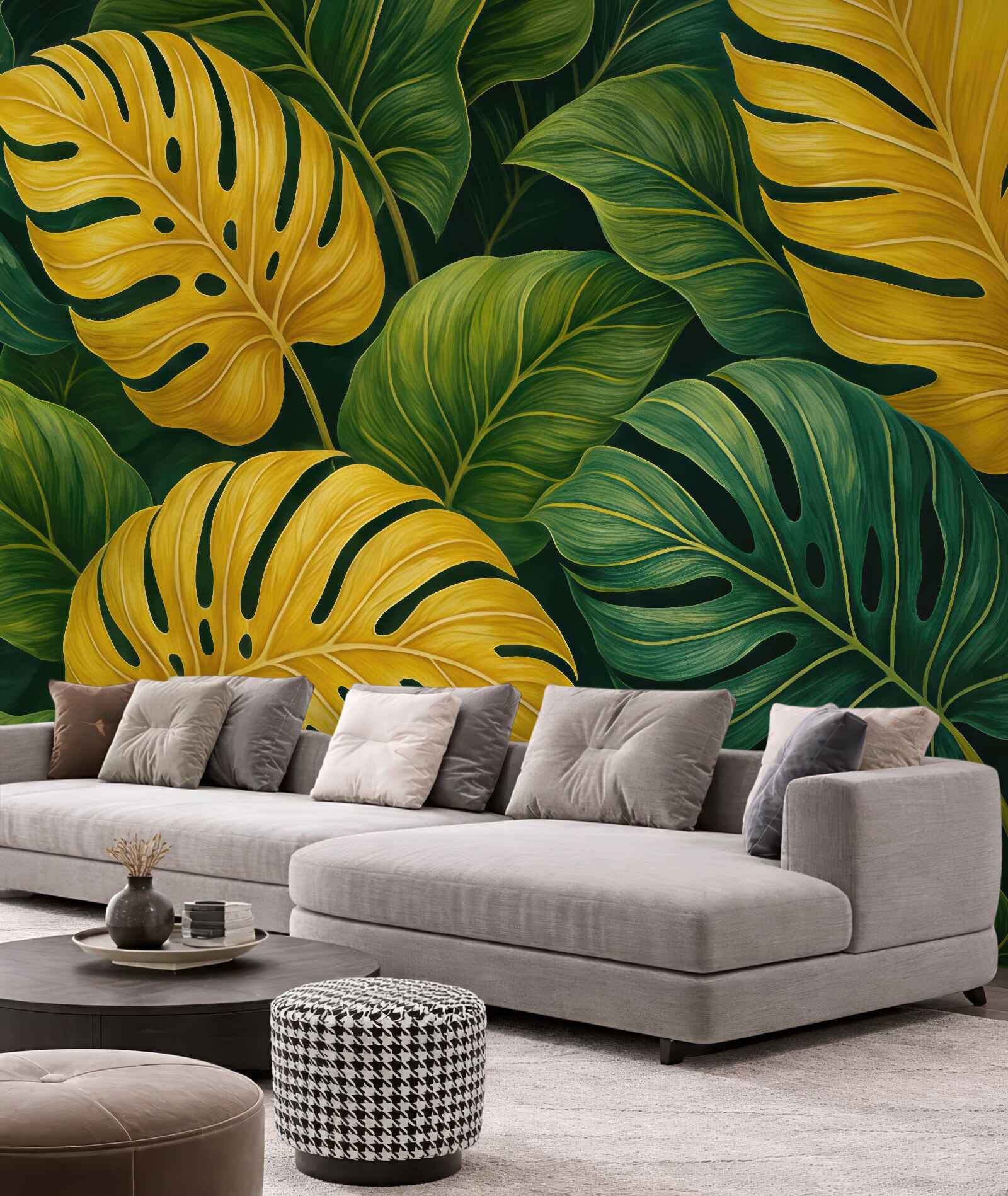 Fototapeta Tropikalne zielone i żółte liście.