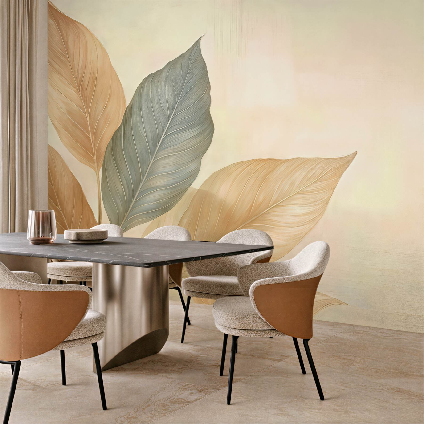 Fototapeta subtelne liście w pastelowym świetle