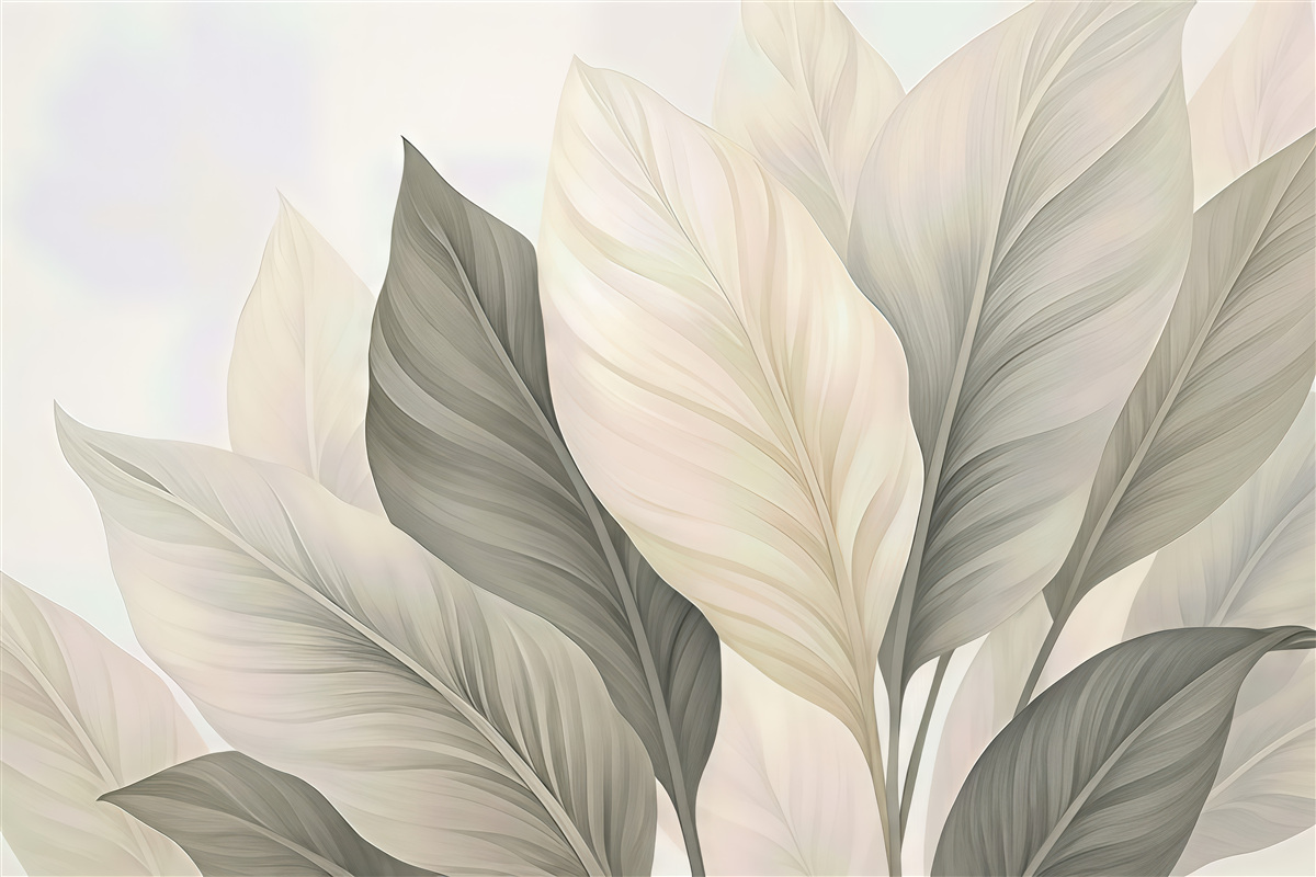 Fototapeta delikatne liście w perłowej elegancji