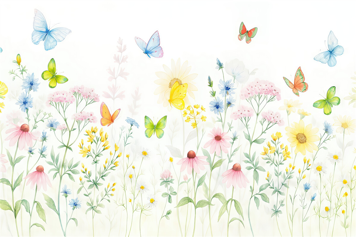 Fototapeta akwarelna łąka z motylami