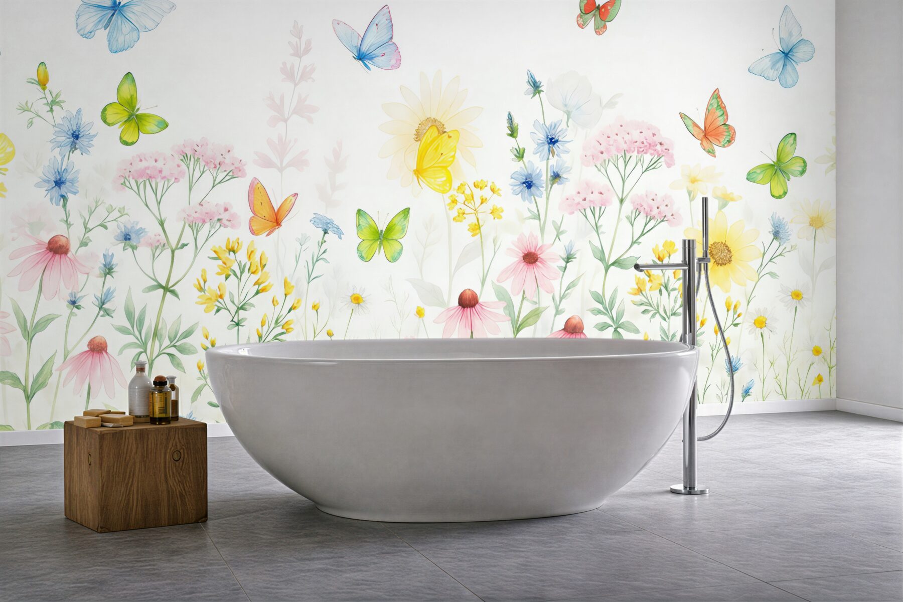 Fototapeta akwarelna łąka z motylami