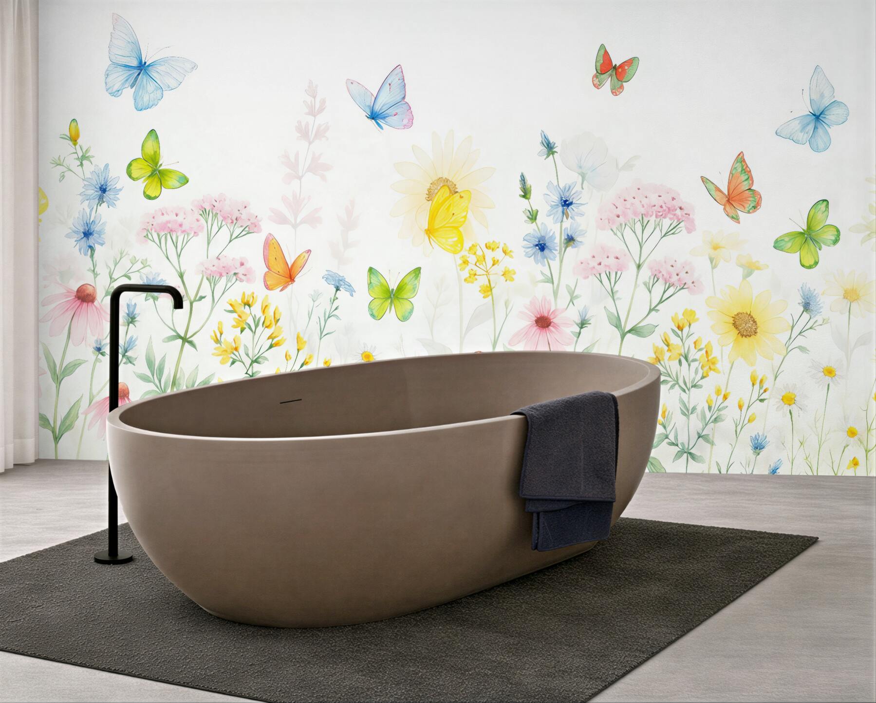 Fototapeta akwarelna łąka z motylami